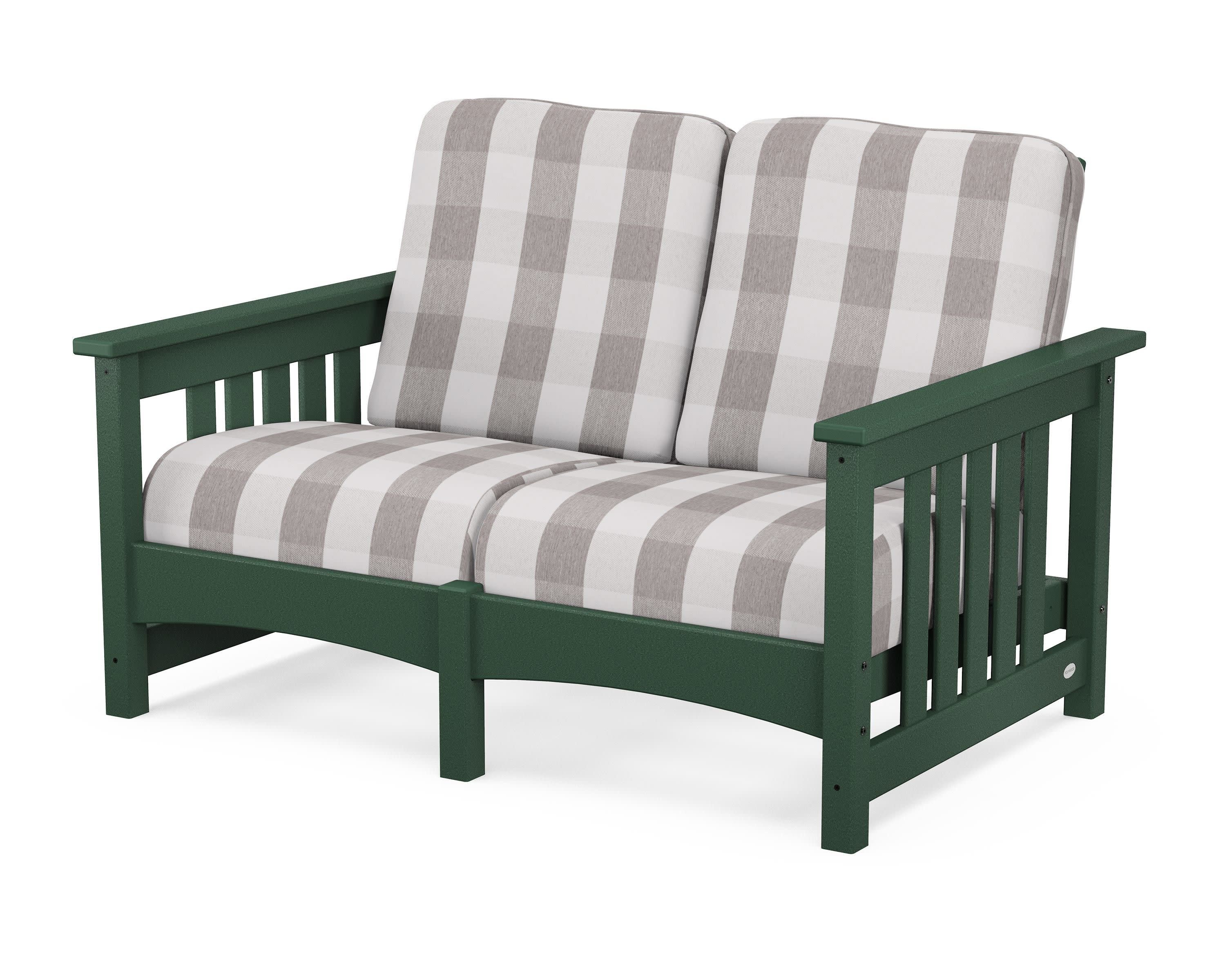 Club Mission Loveseat in Green / Buffalo Plaid Grey Mist