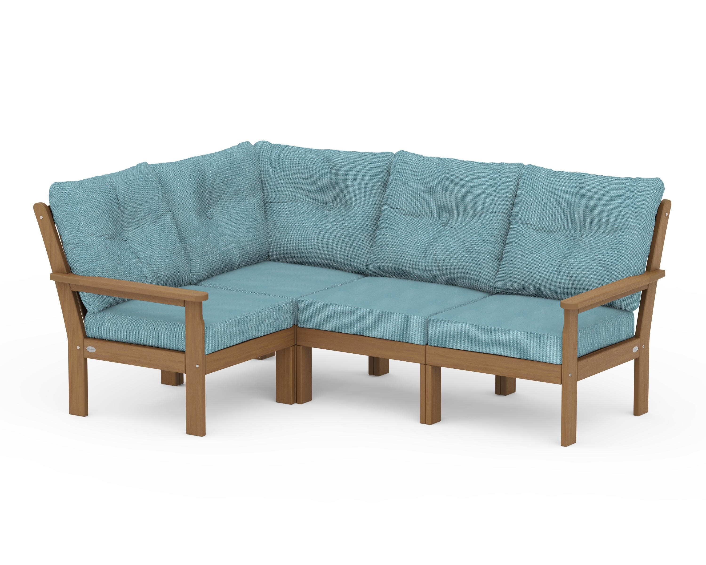 Vineyard 4-Piece Sectional in Natural / Lattice Sky Blue