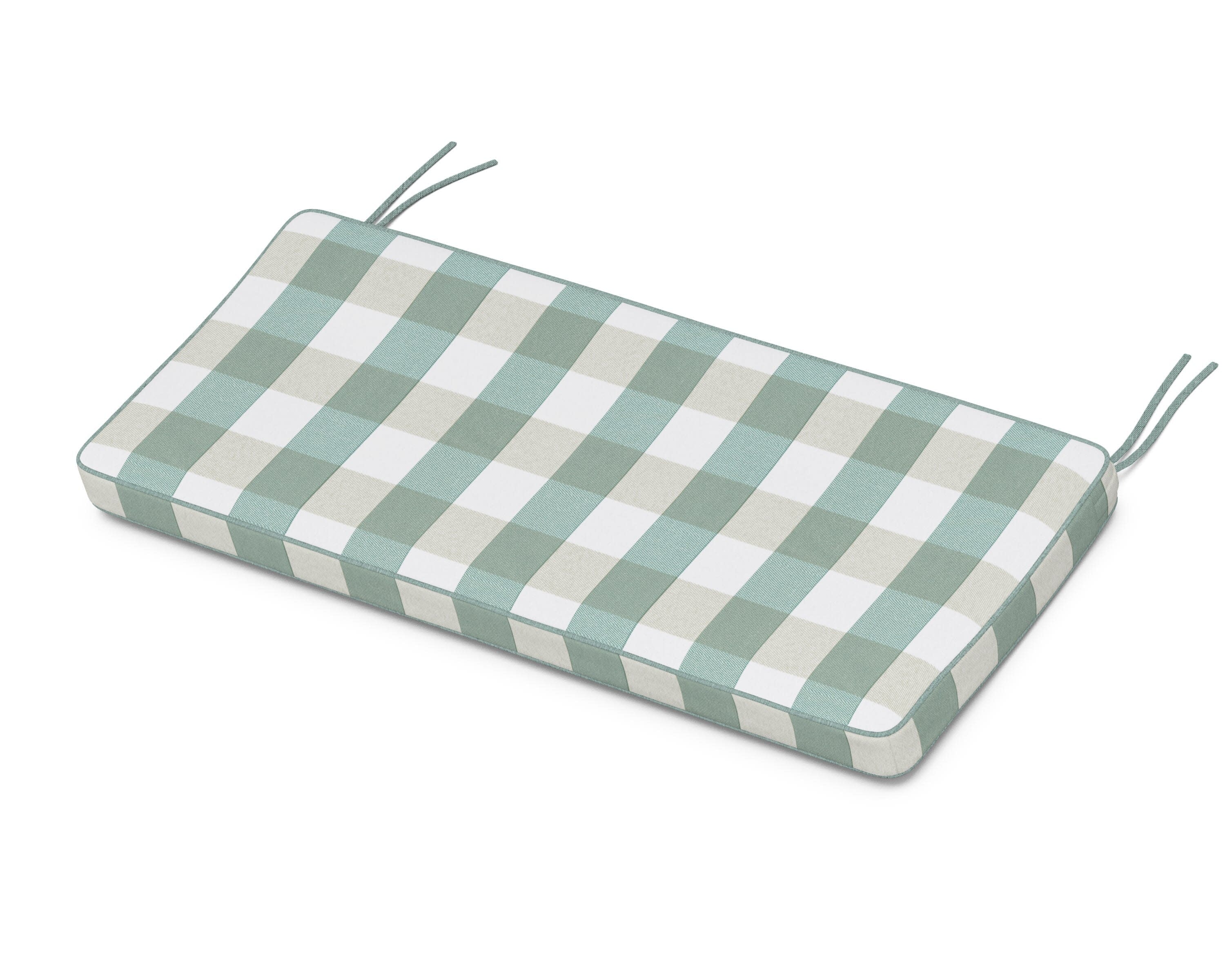 Chinoiserie Bench Seat Cushion in Buffalo Plaid Glacier Spa