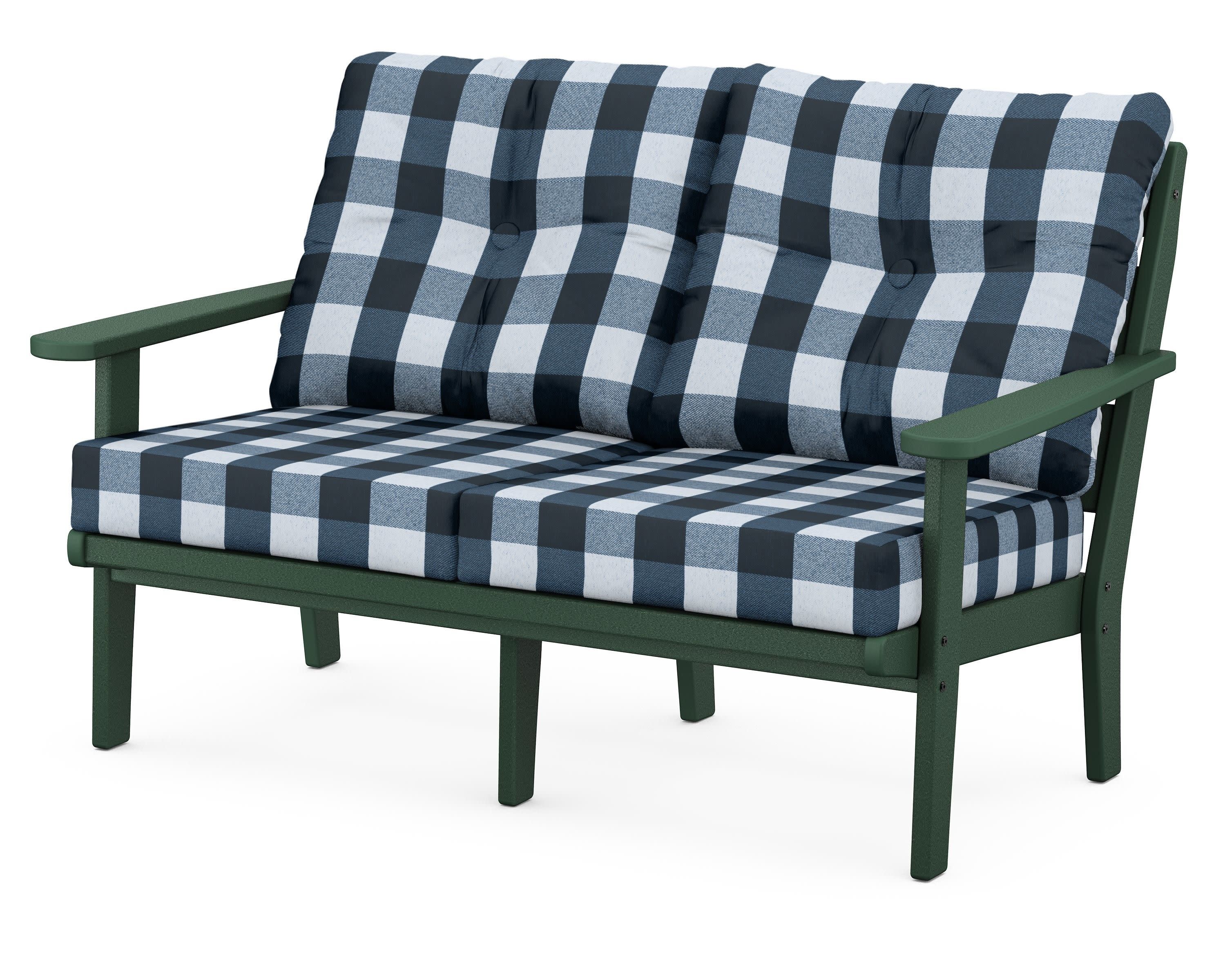 Lakeside Deep Seating Loveseat in Green / Buffalo Plaid Marine Indigo