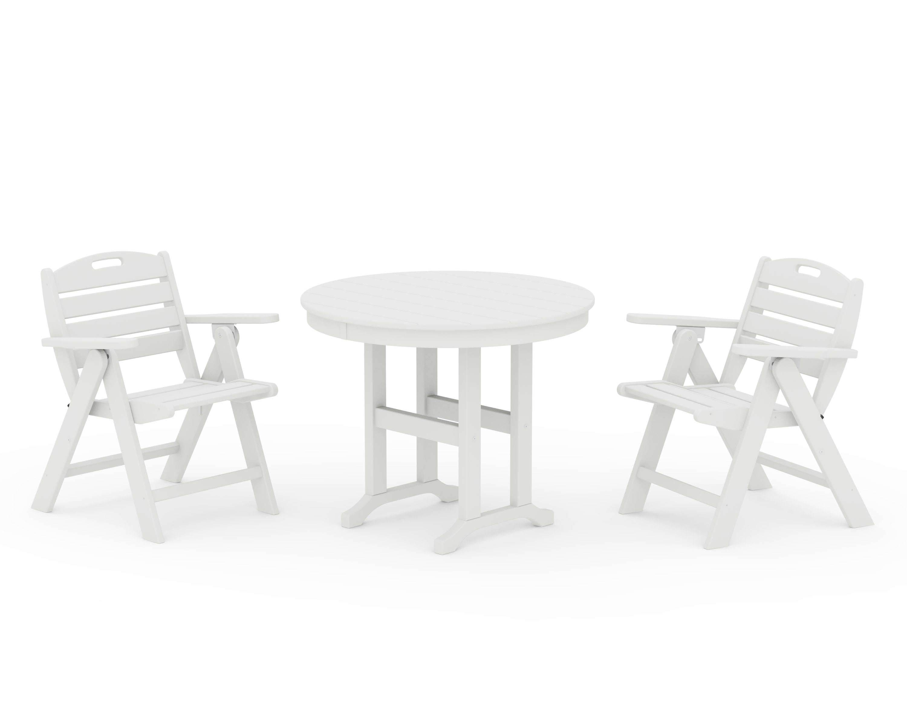 Nautical Folding Lowback Chair 3-Piece Round Dining Set in White