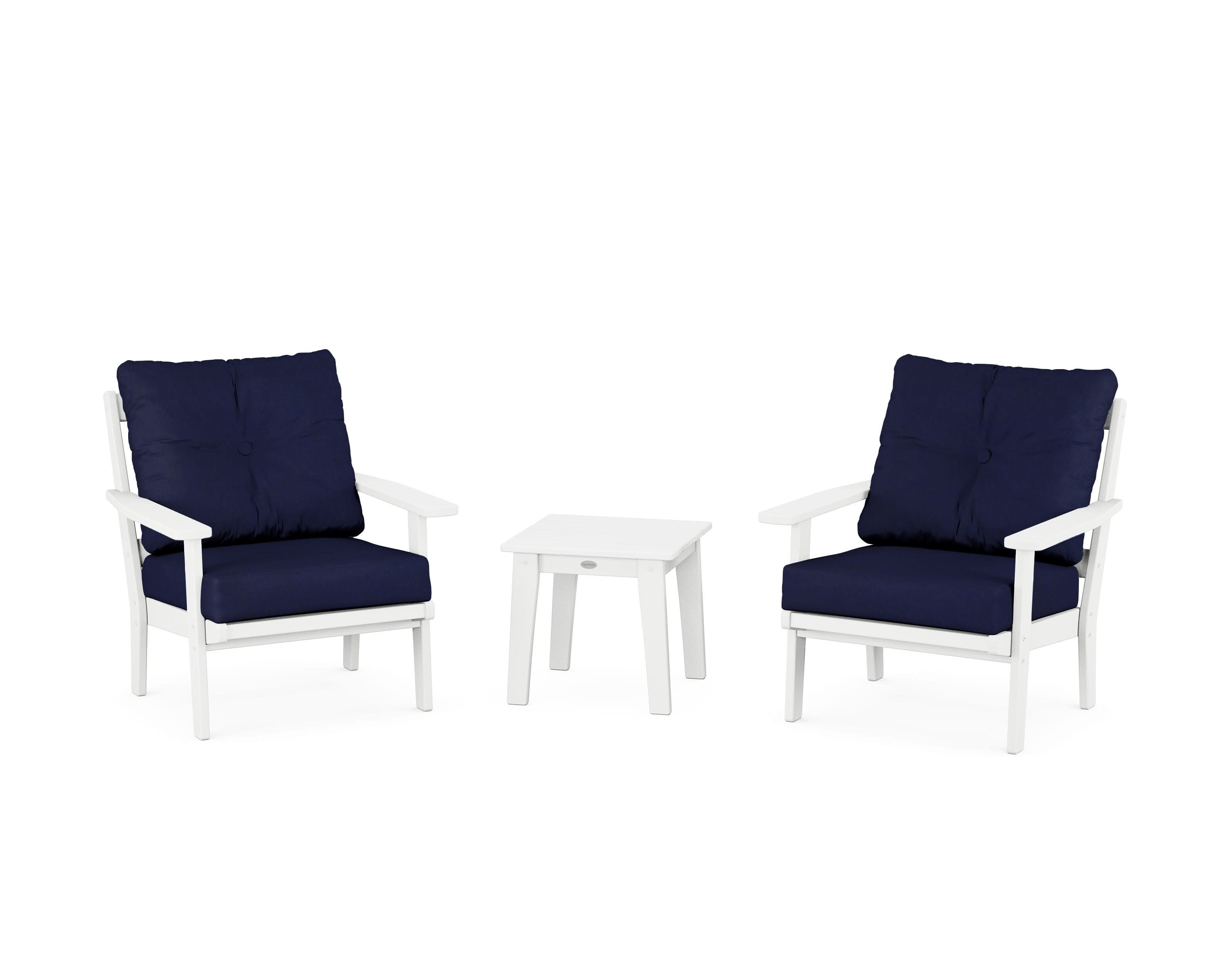 Prairie 3-Piece Deep Seating Set in White / Navy