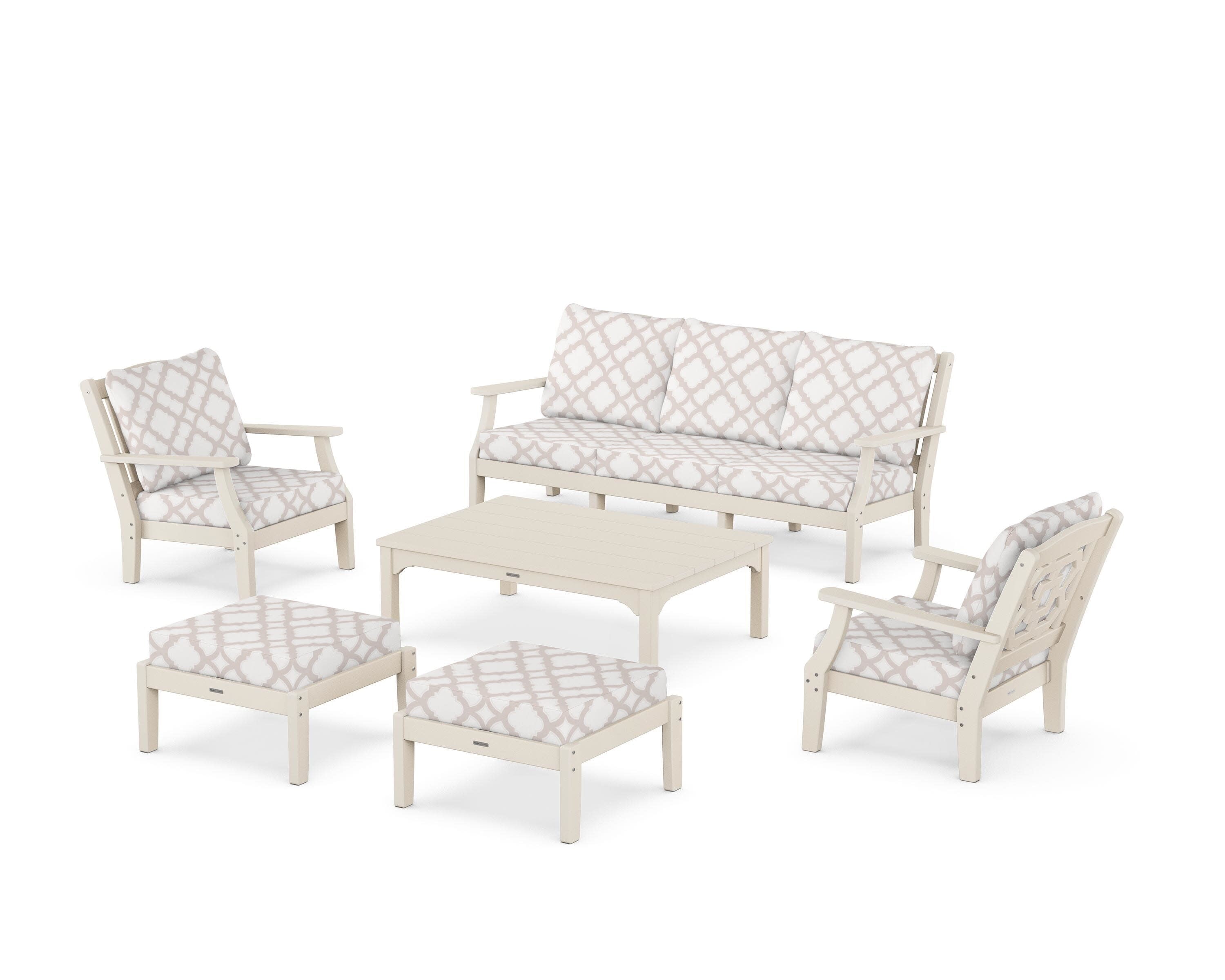 Chinoiserie 6-Piece Lounge Sofa Set in Sand / Trellis Dune Burlap