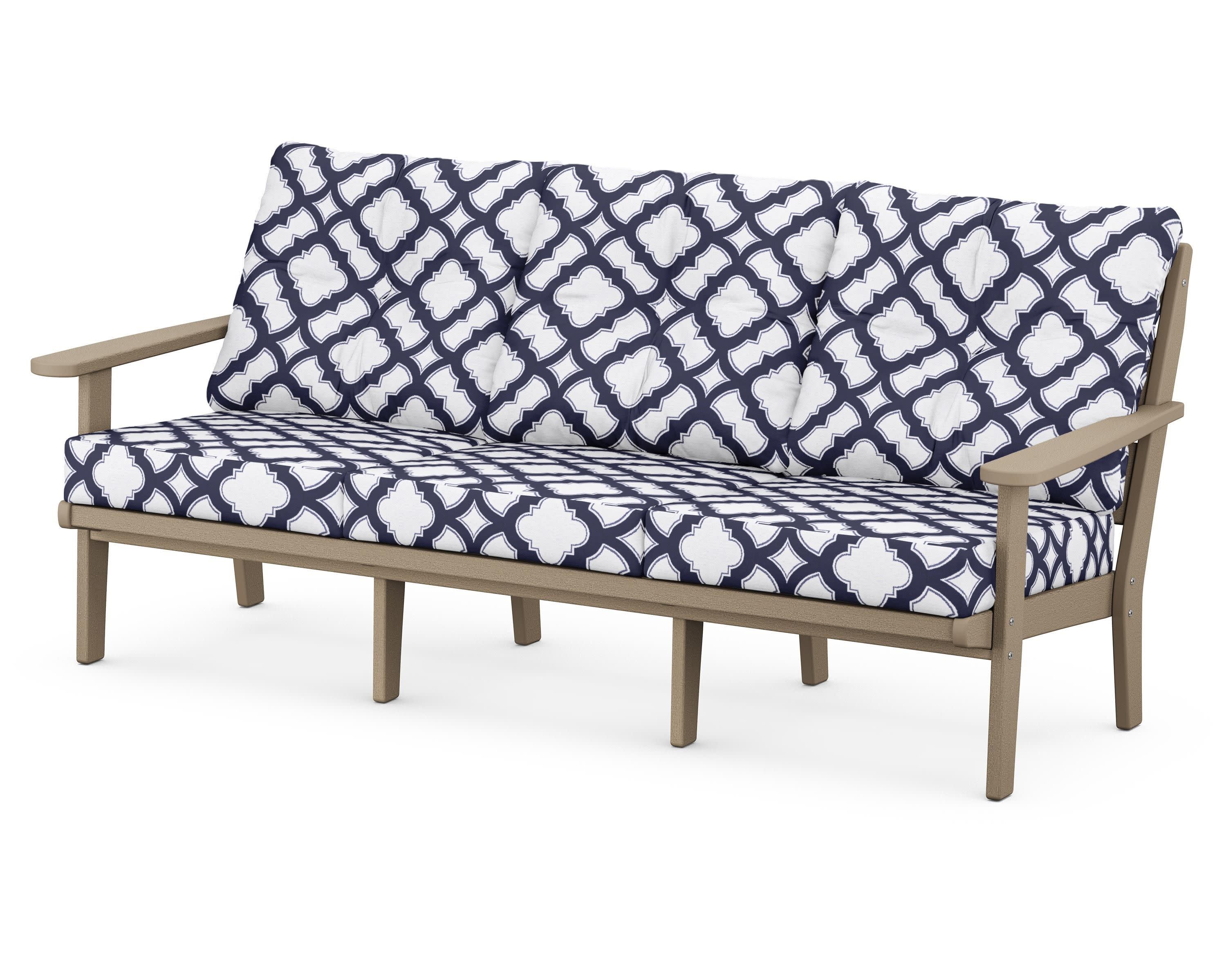 Lakeside Deep Seating Sofa in Vintage Sahara / Trellis Navy