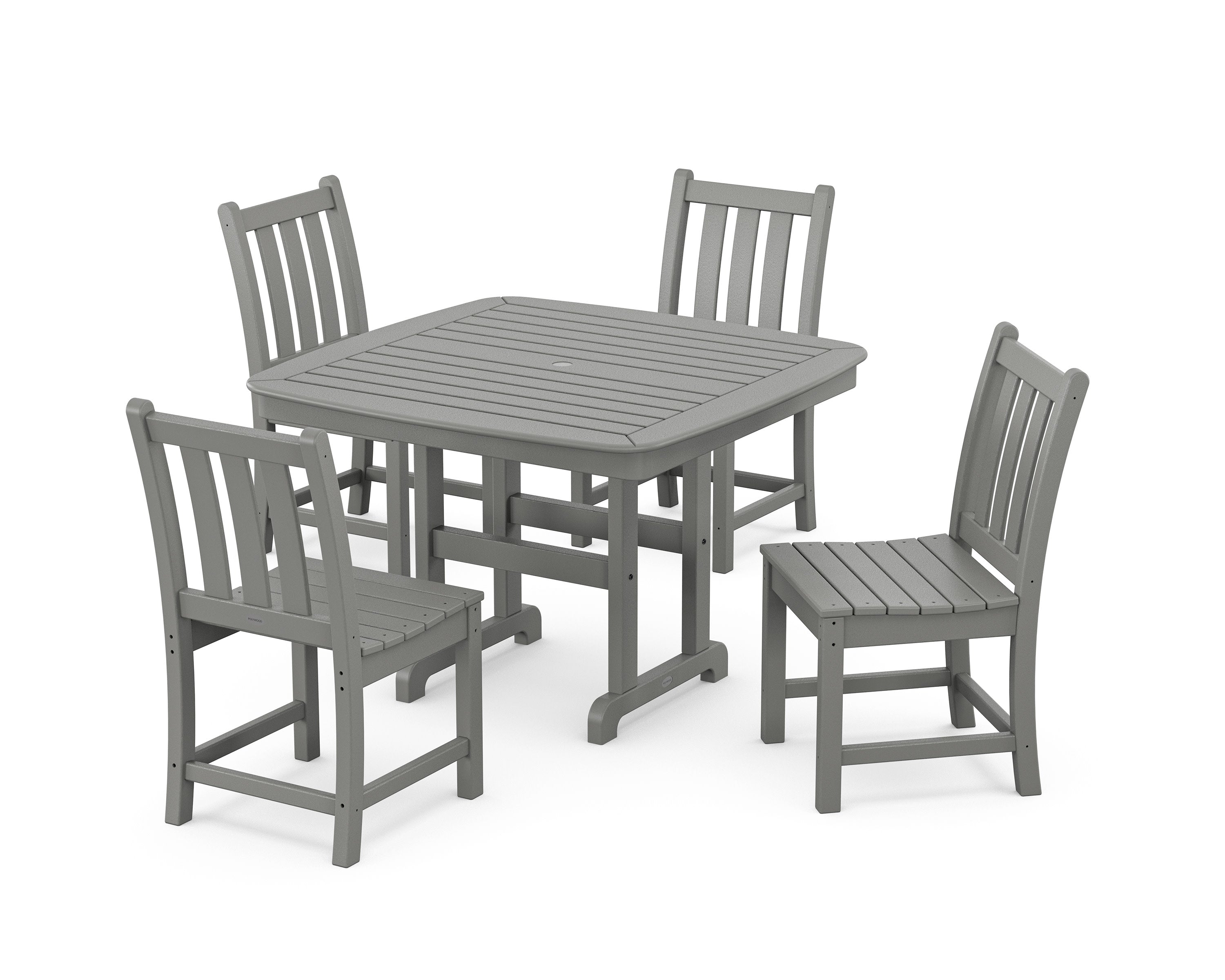 Traditional Garden Side Chair 5-Piece Dining Set with Trestle Legs in Slate Grey