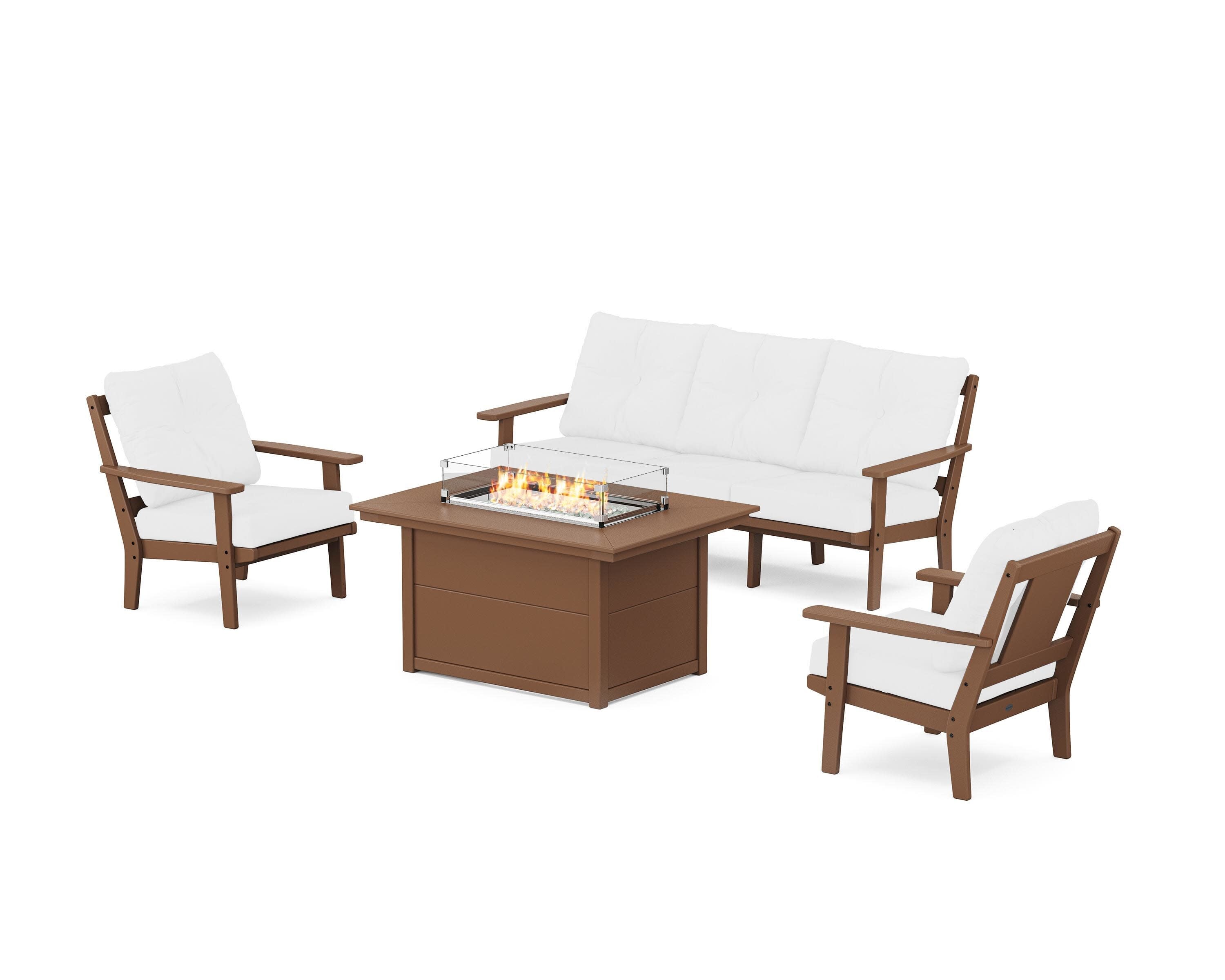 Prairie Deep Seating Fire Pit Table Set in Teak / Natural