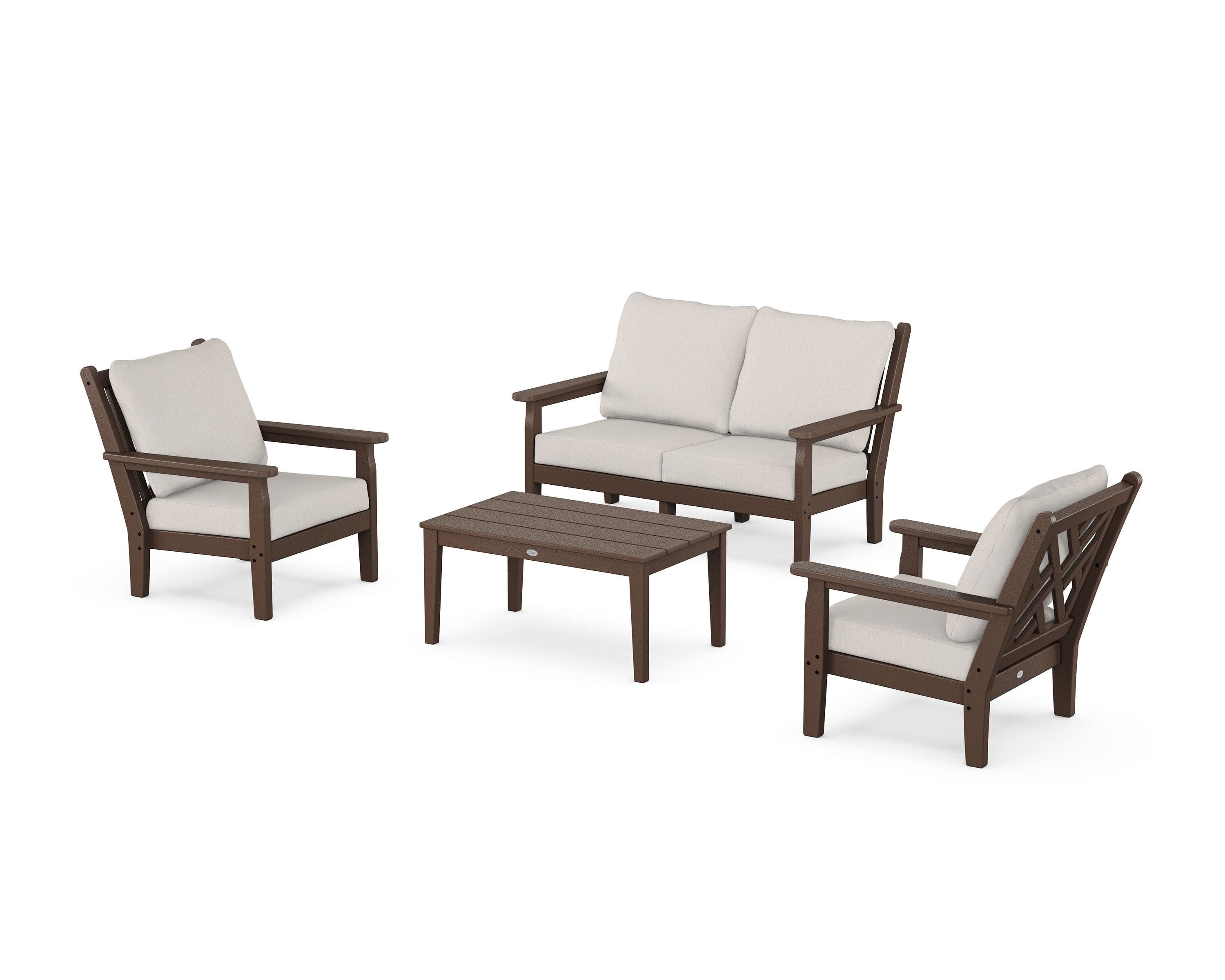 Chippendale 4-Piece Deep Seating Set with Loveseat in Mahogany / Cast Ash