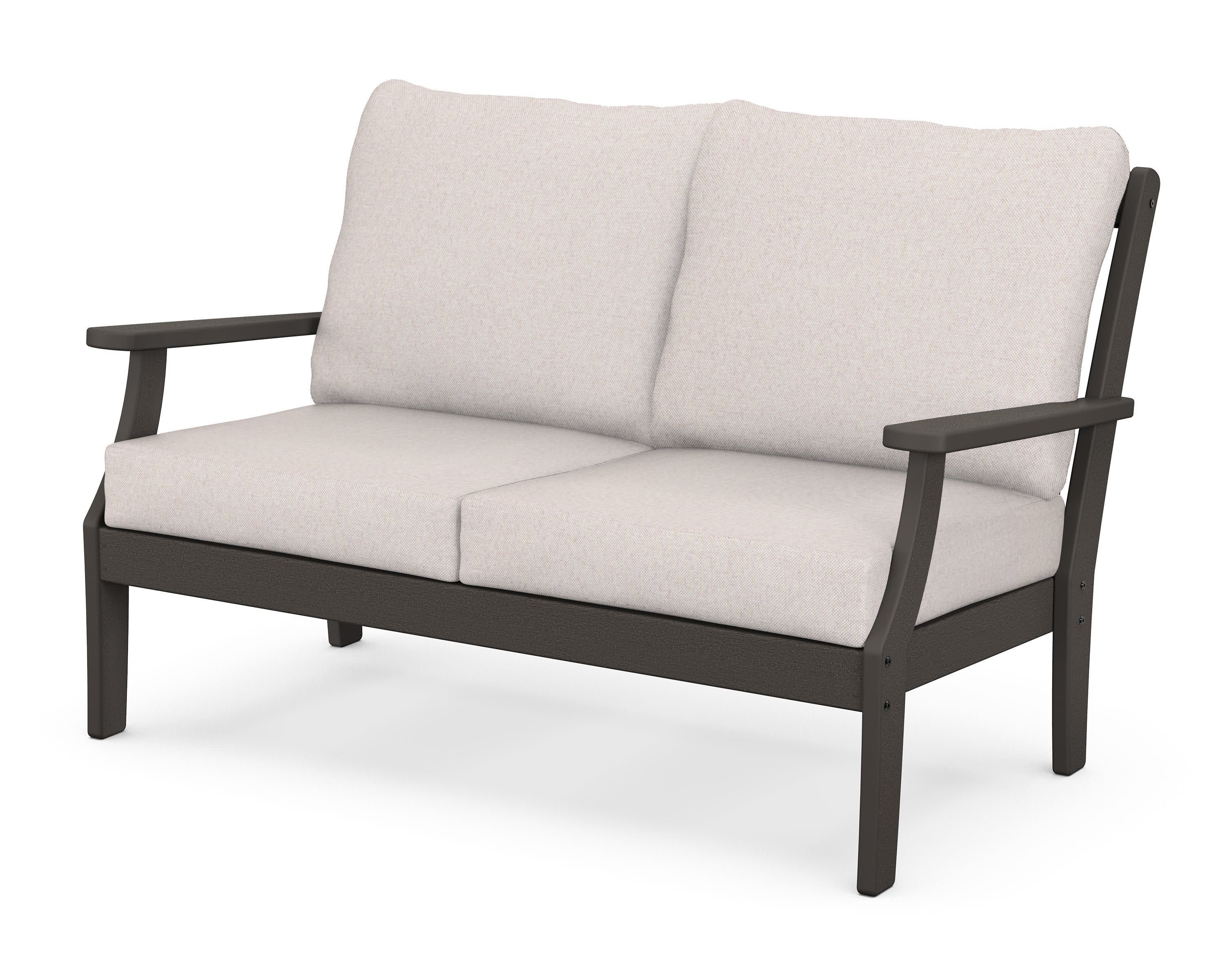 Braxton Deep Seating Loveseat in Vintage Coffee / Dune Burlap