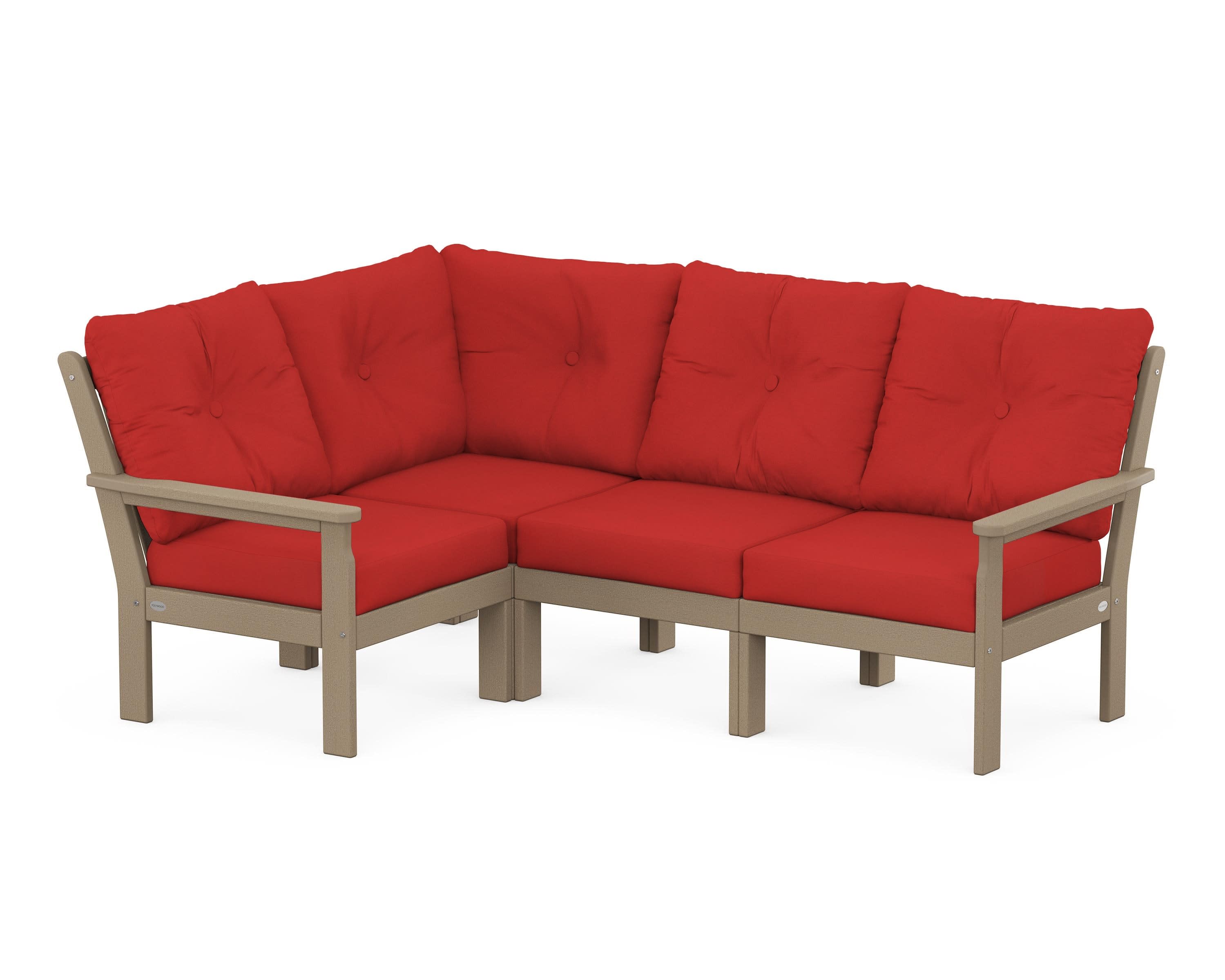 Vineyard 4-Piece Sectional in Vintage Sahara / Crimson Linen