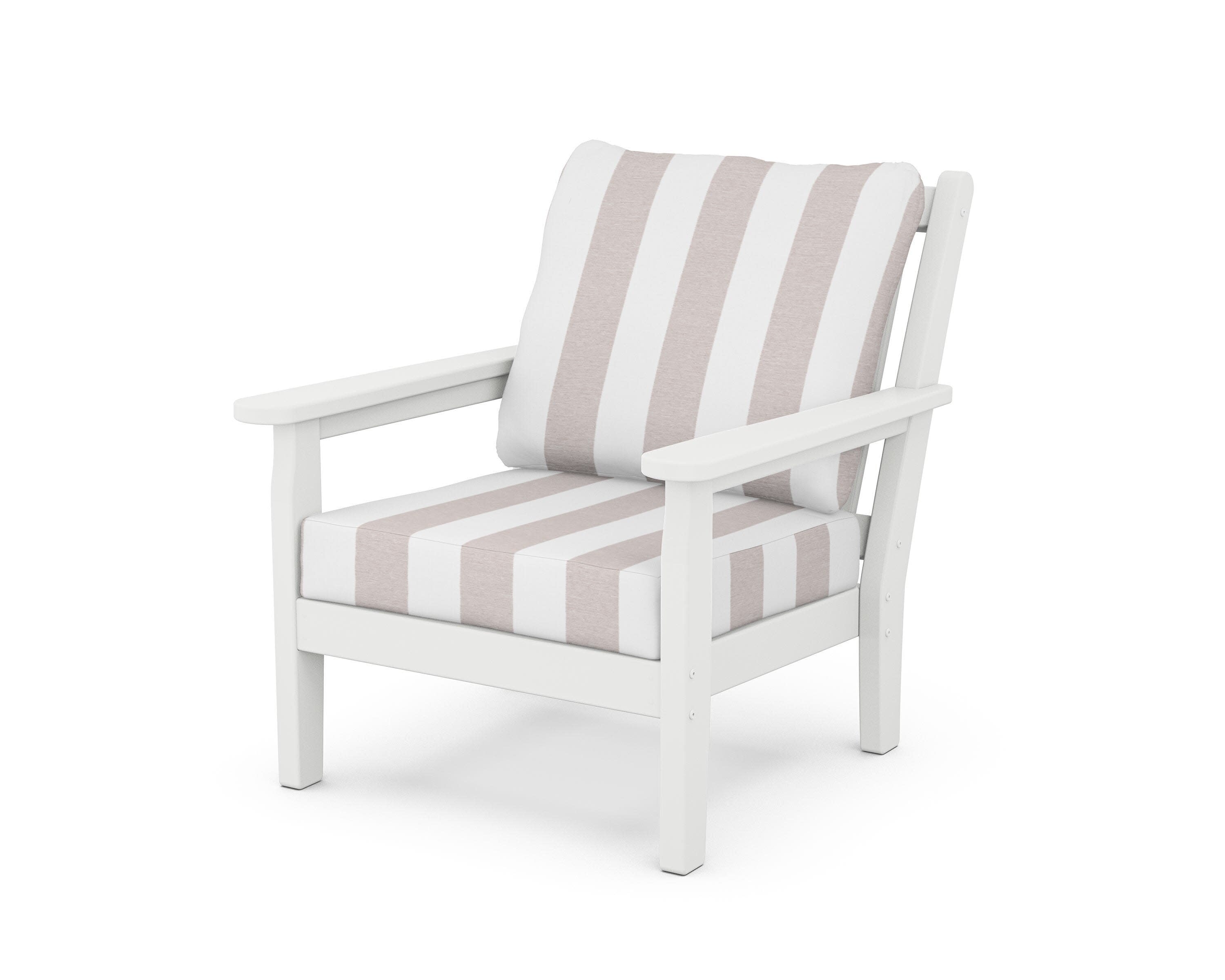 Chippendale Deep Seating Chair in White / Cabana Stripe Dune Burlap