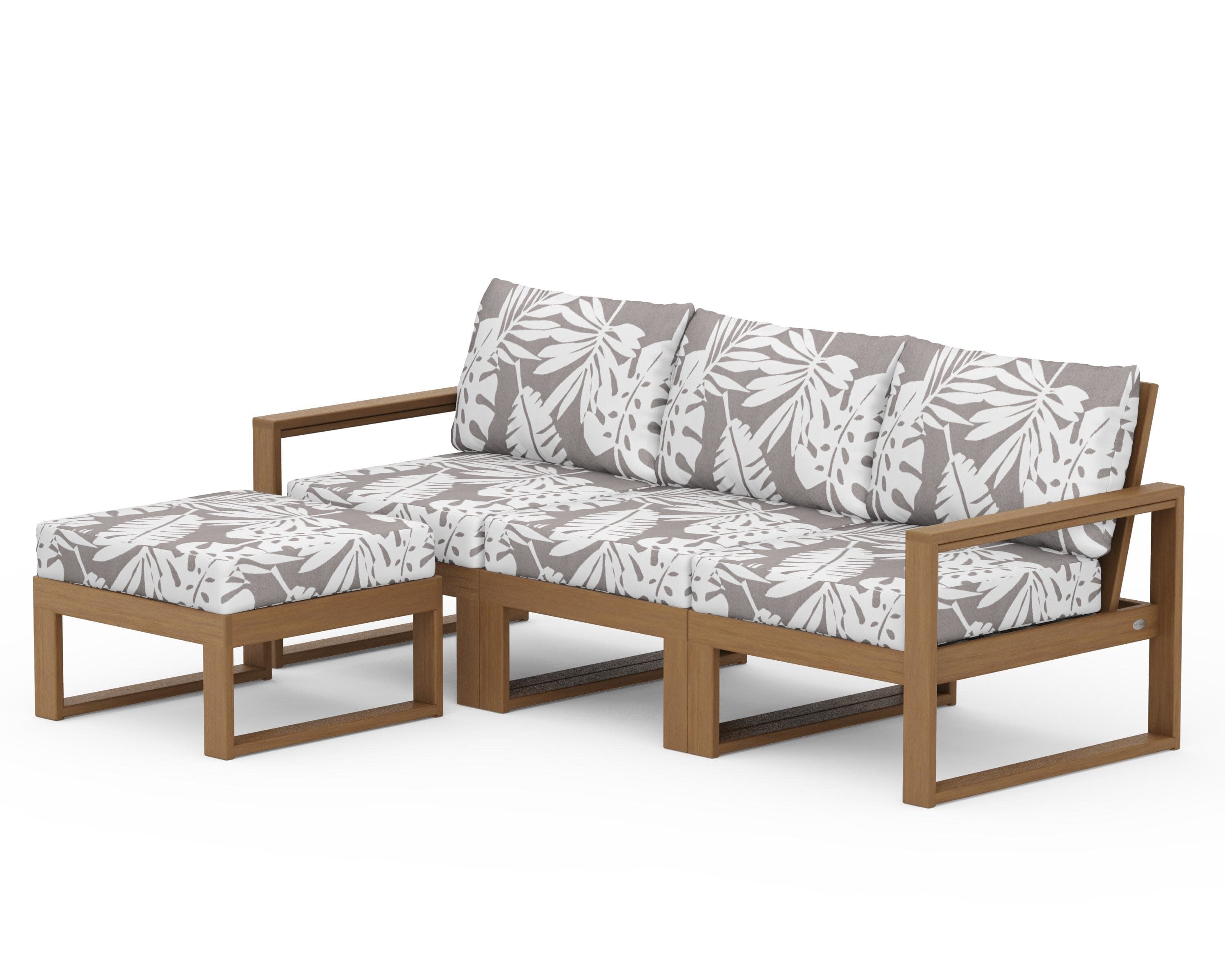 EDGE 4-Piece Modular Deep Seating Set with Ottoman in Natural / Leaf Grey Mist