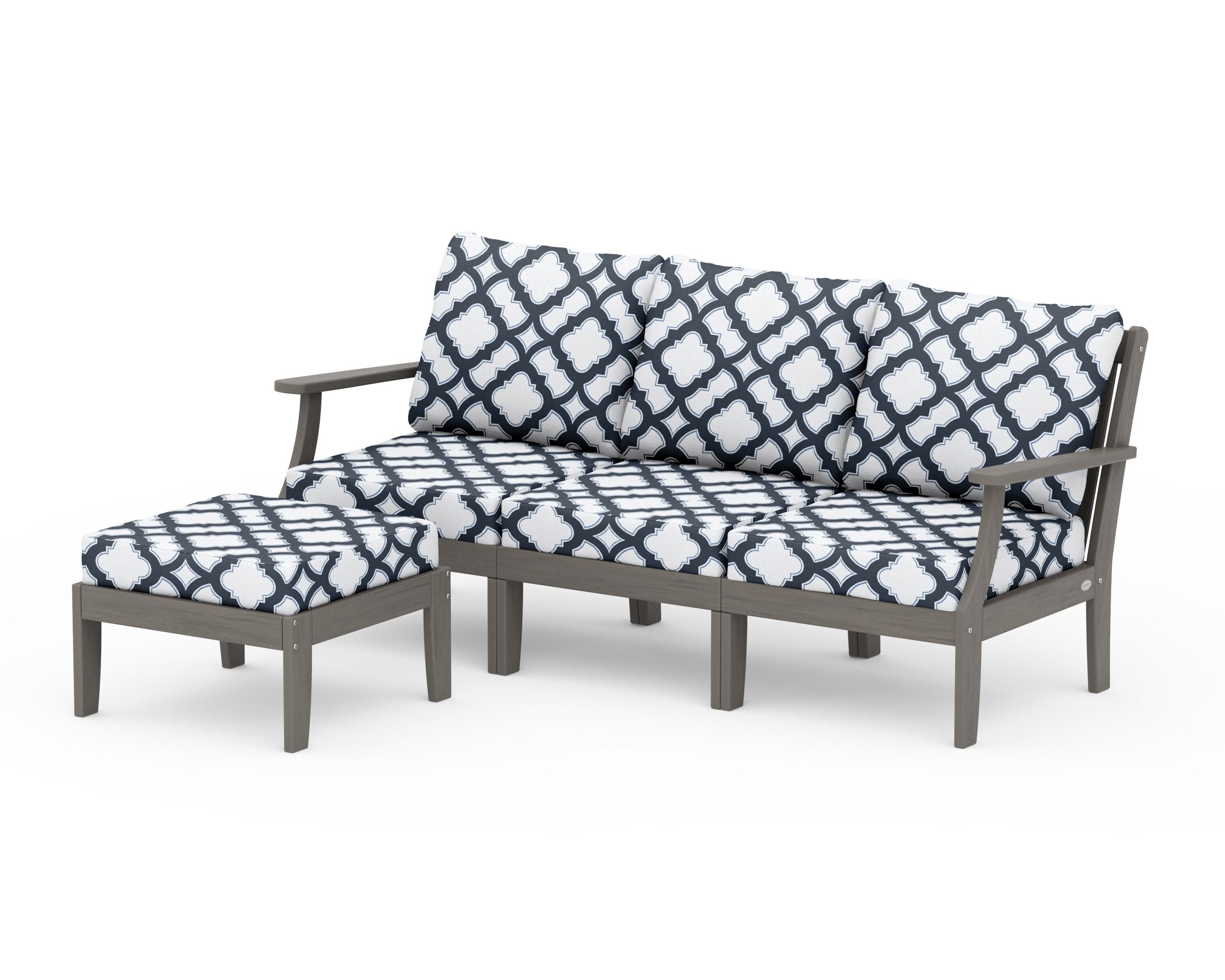 Braxton Modular 4-Piece Deep Seating Set with Ottoman in Driftwood / Trellis Marine Indigo