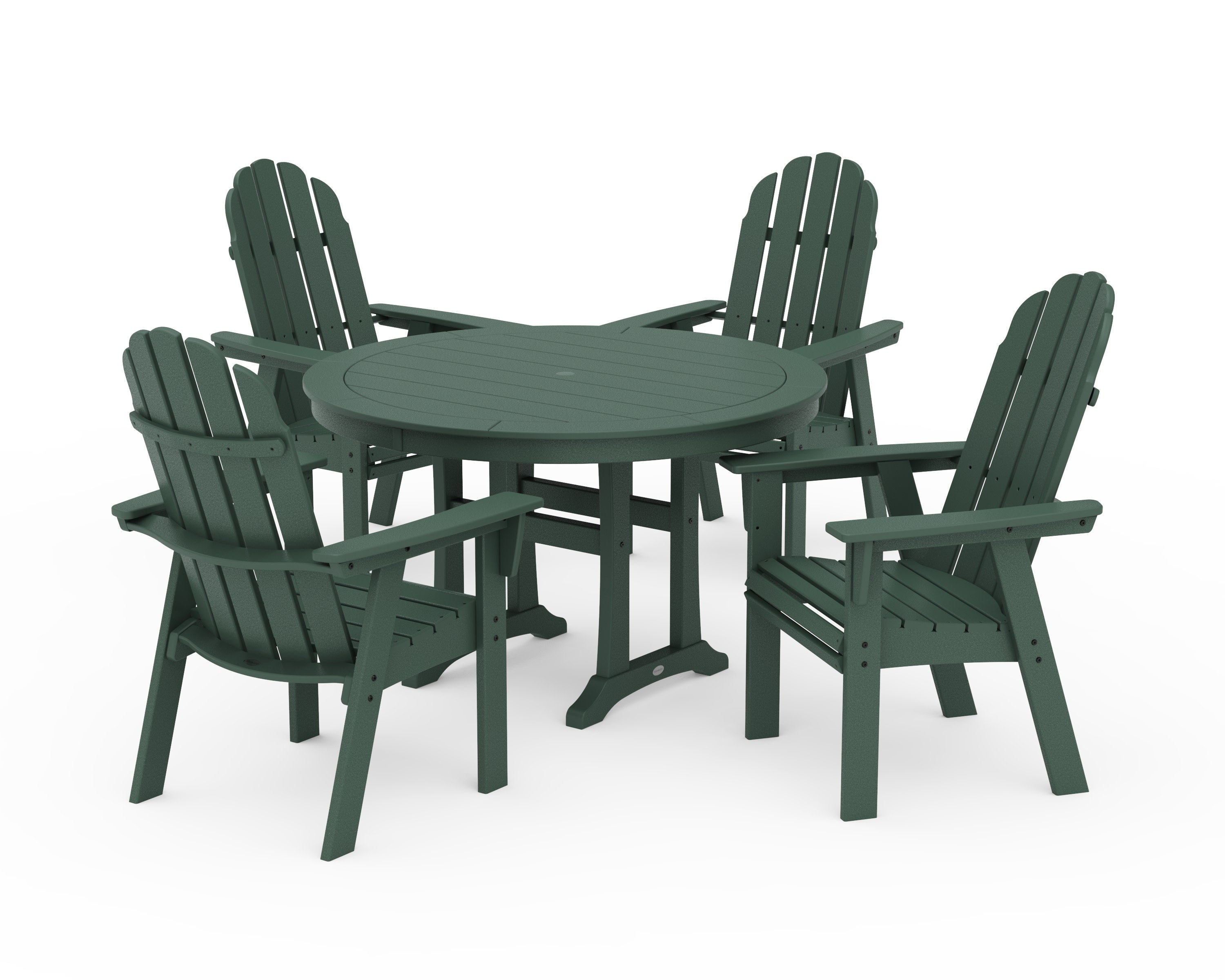 Vineyard Curveback Adirondack 5-Piece Nautical Trestle Dining Set in Green