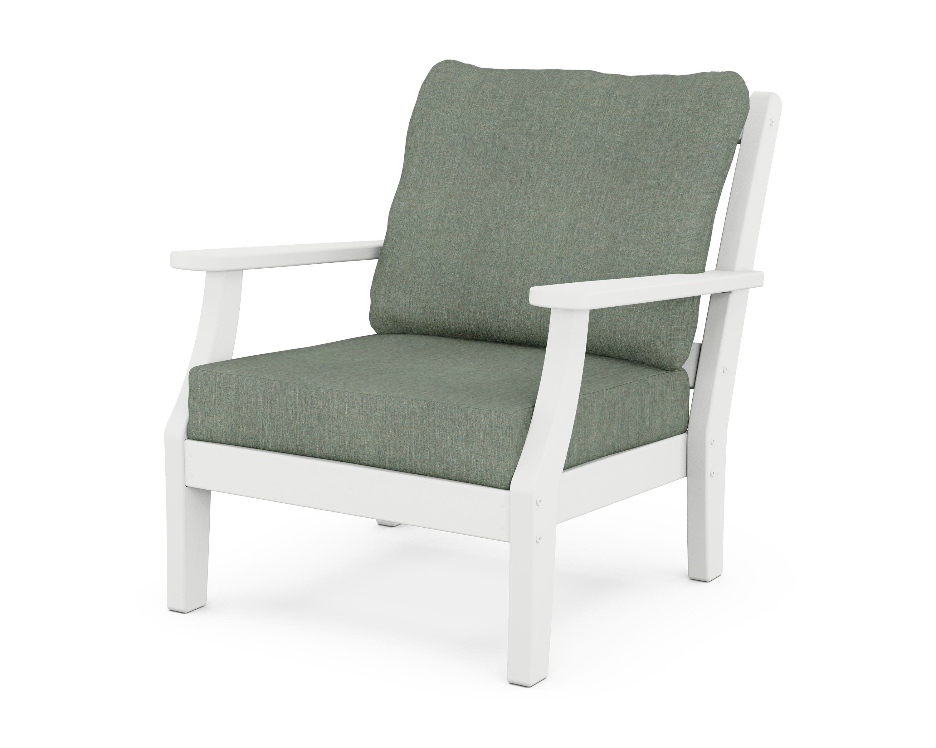 Chinoiserie Deep Seating Chair in White / Cast Sage