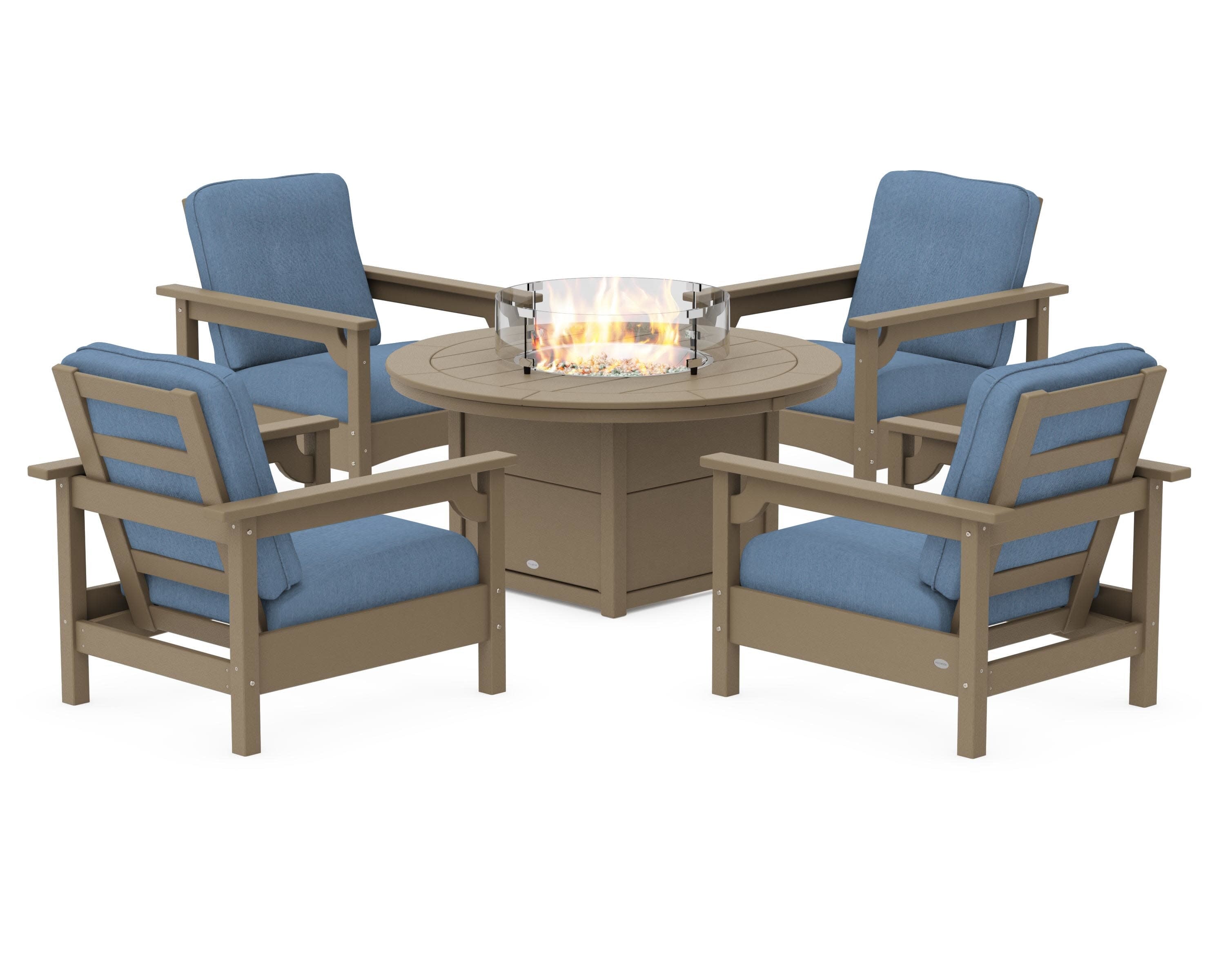 Club 5-Piece Conversation Set with Fire Pit Table in Vintage Sahara / Sky Blue