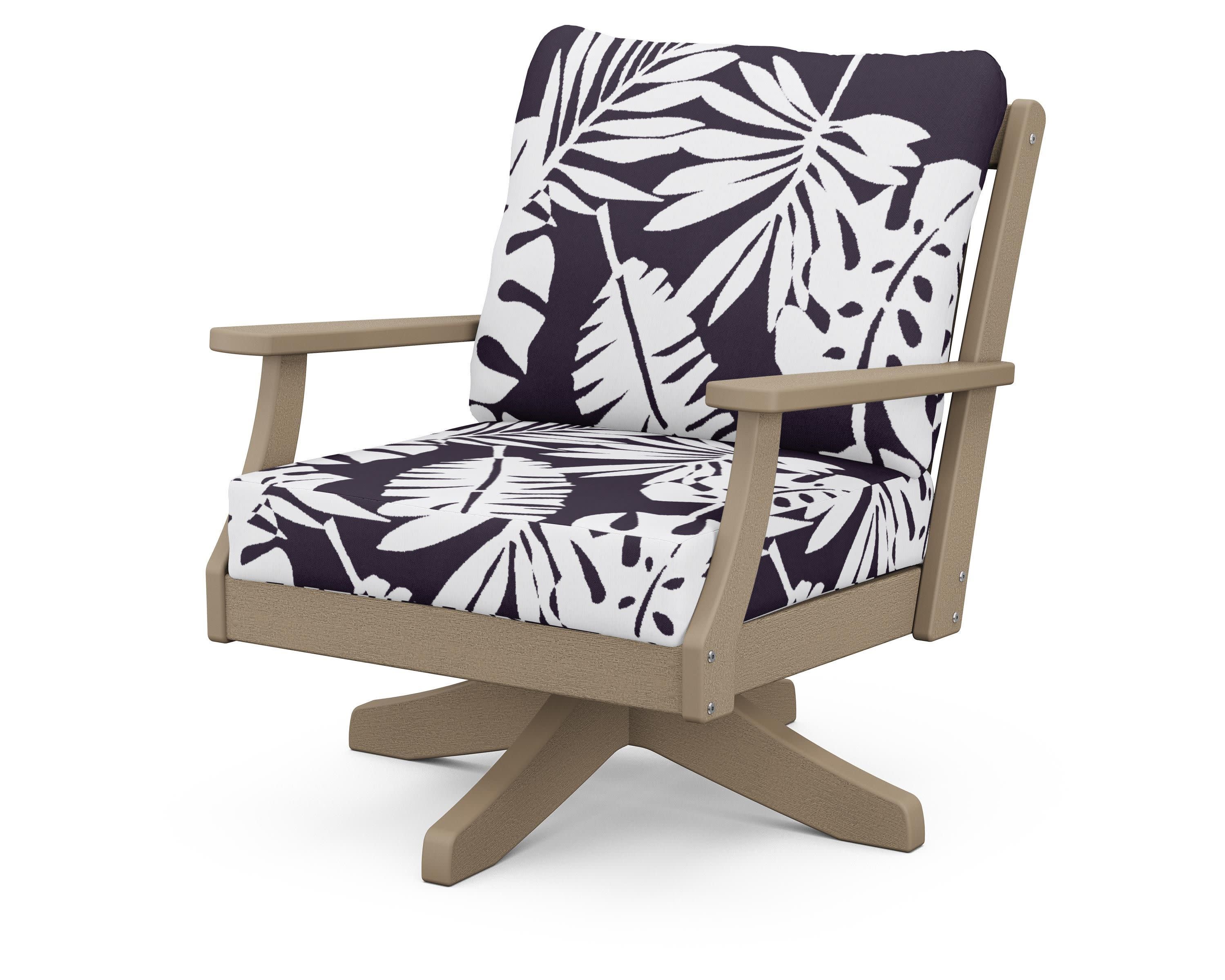 Braxton Deep Seating Swivel Chair in Vintage Sahara / Leaf Navy