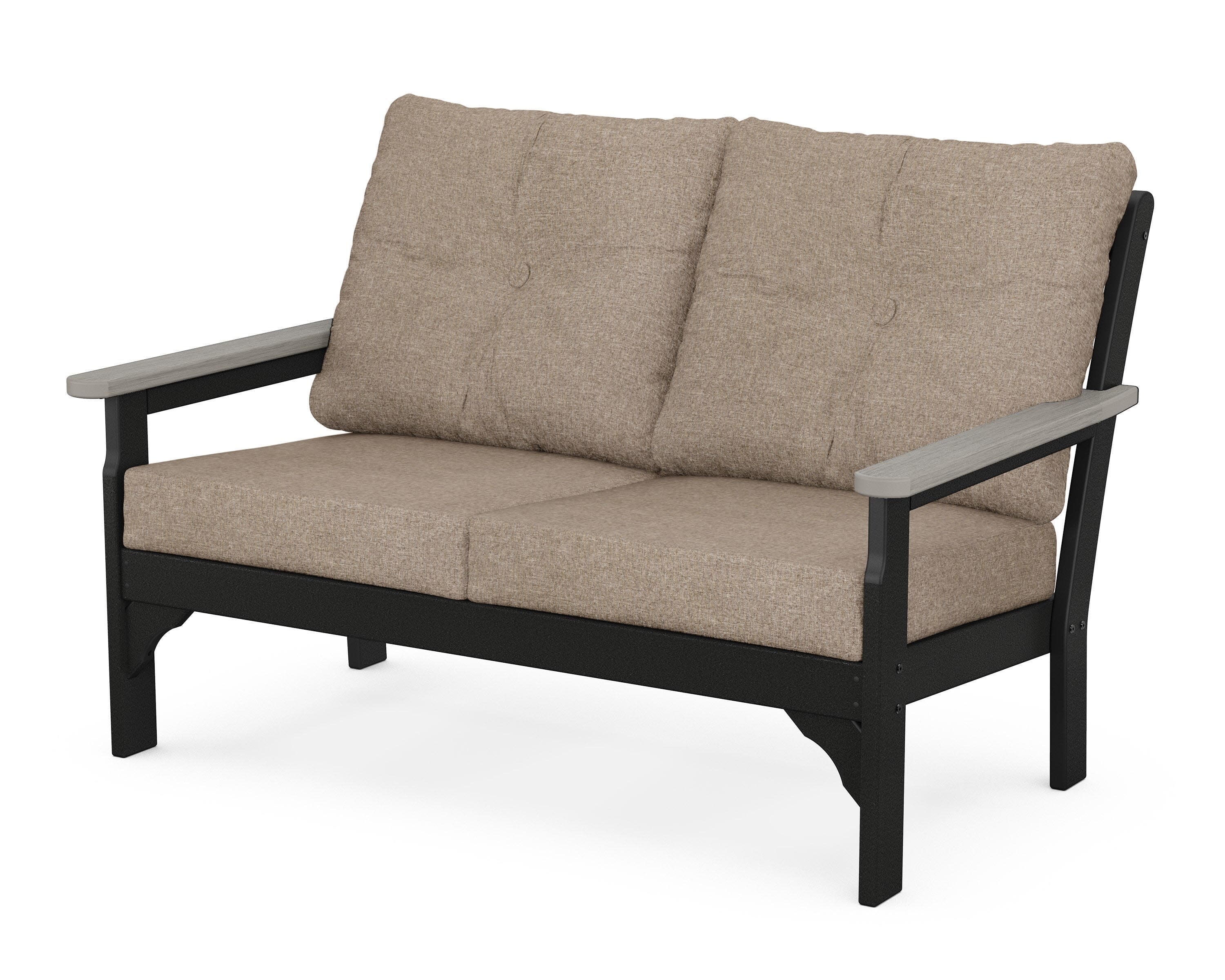 Vineyard Deep Seating Loveseat in Black / Driftwood / Spiced Burlap