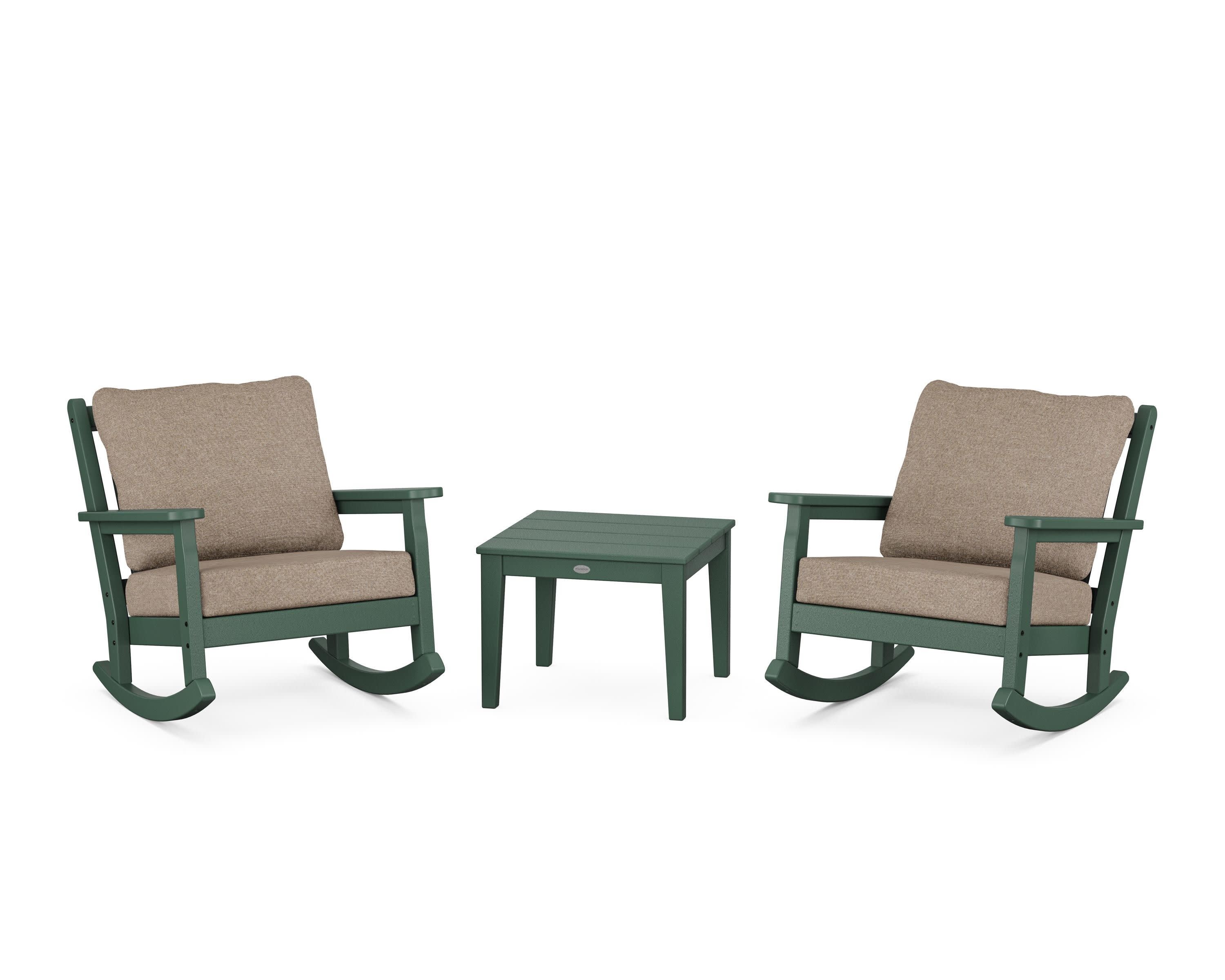 Chippendale 3-Piece Deep Seating Rocker Set in Green / Spiced Burlap