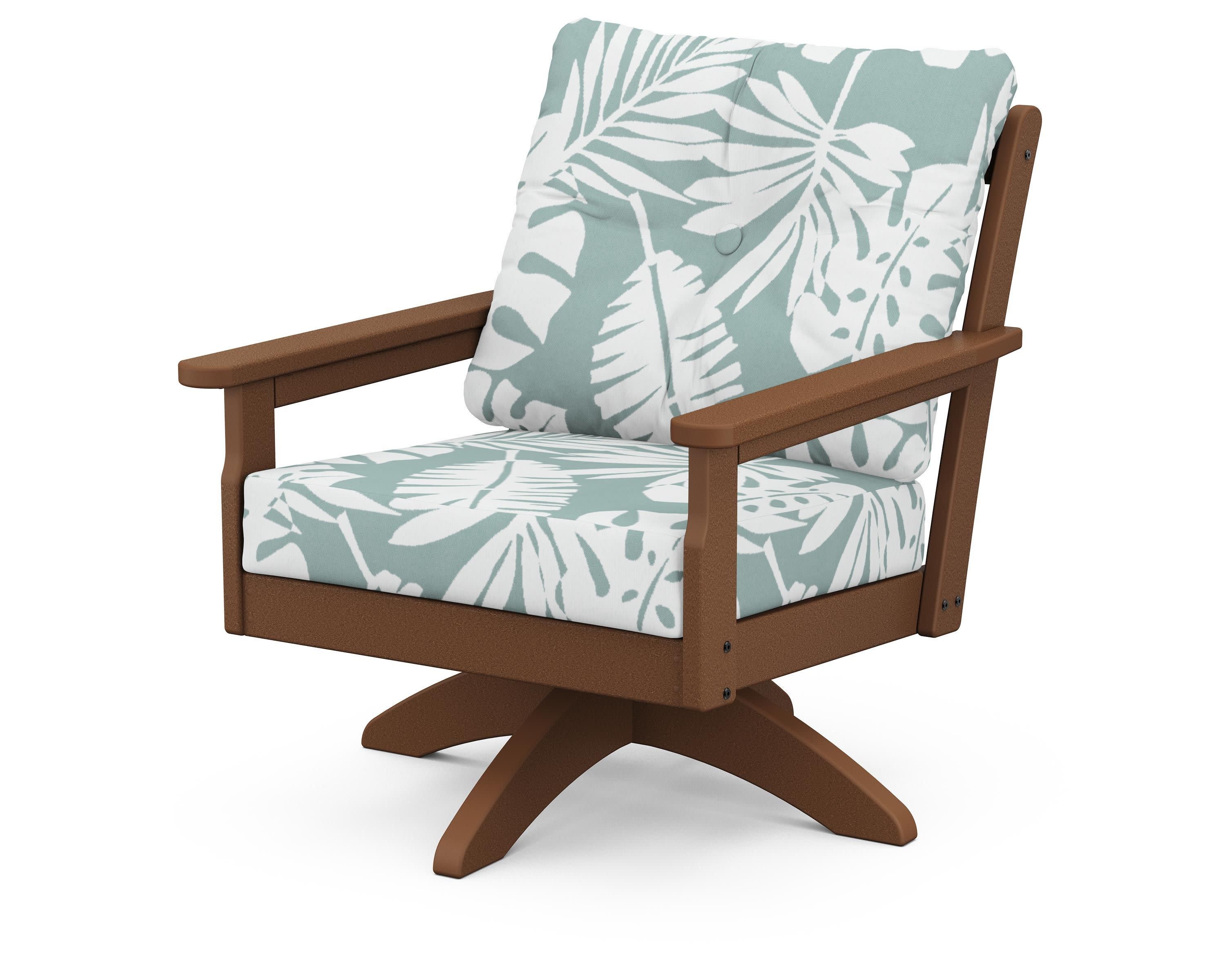 Vineyard Deep Seating Swivel Chair in Teak / Leaf Glacier Spa