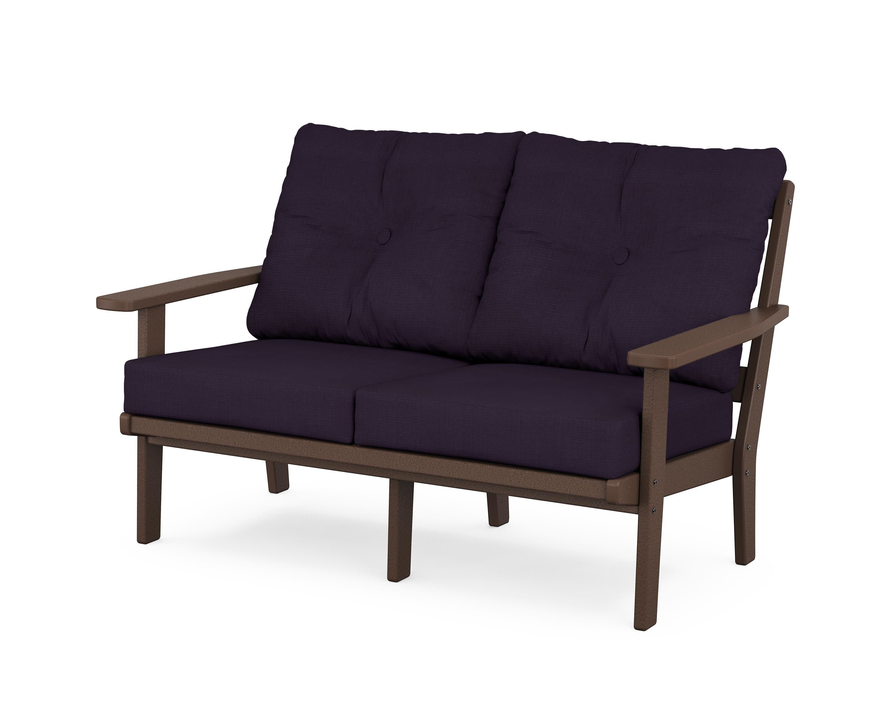Oxford Deep SeatingLoveseat in Mahogany / Navy Linen