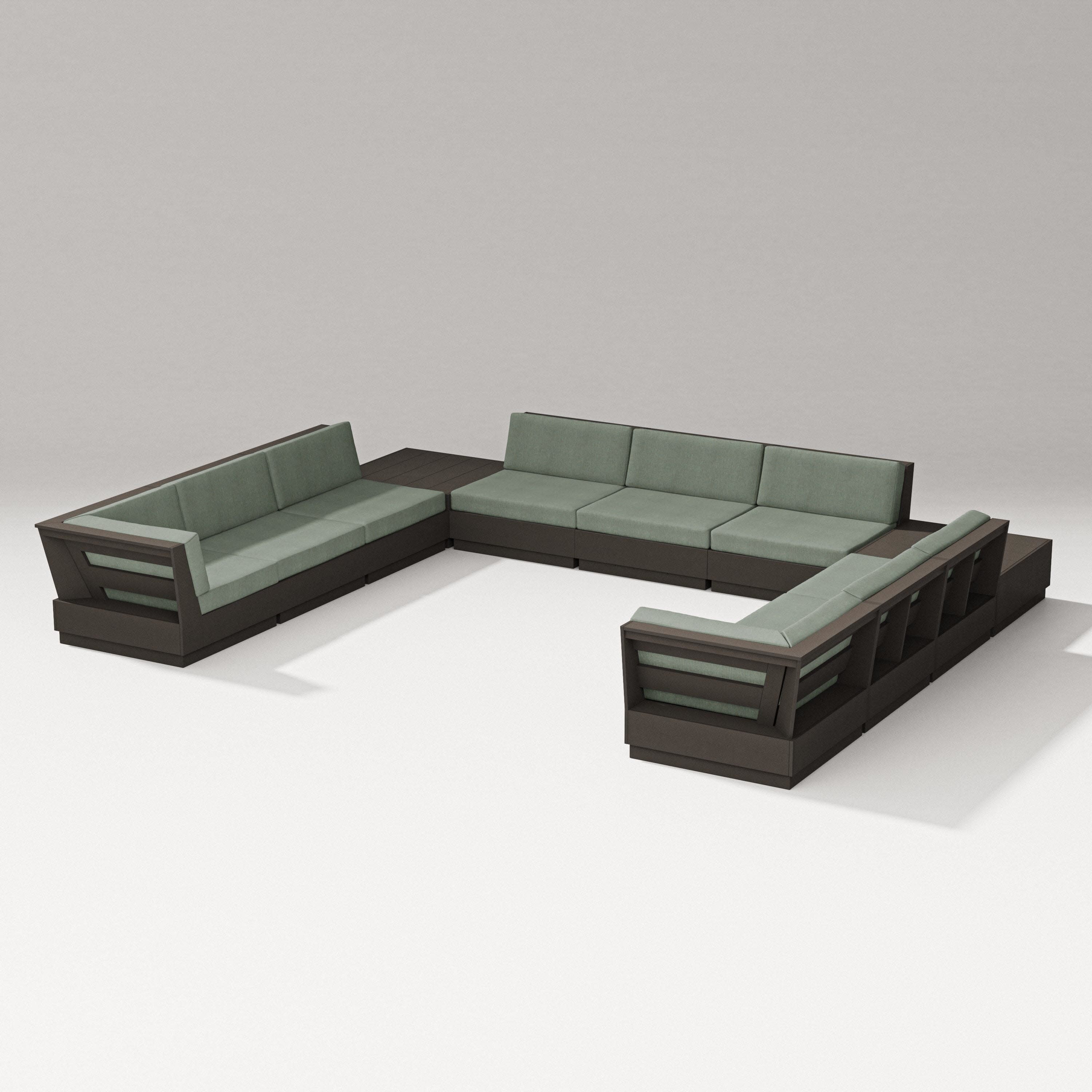 Elevate 11-Piece U-Shaped Sofa Sectional in Vintage Coffee / Cast Sage