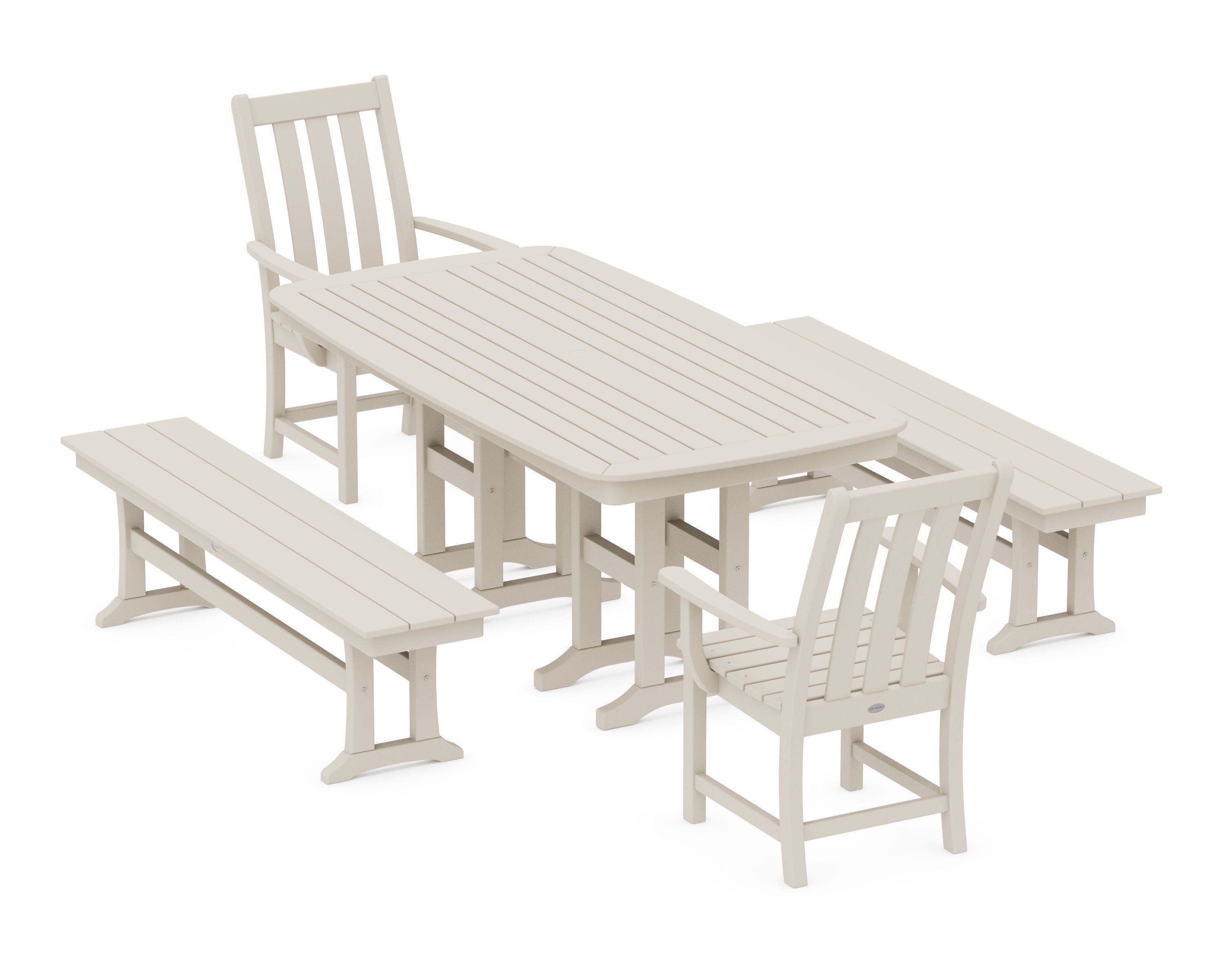Vineyard 5-Piece Dining Set with Benches in Sand