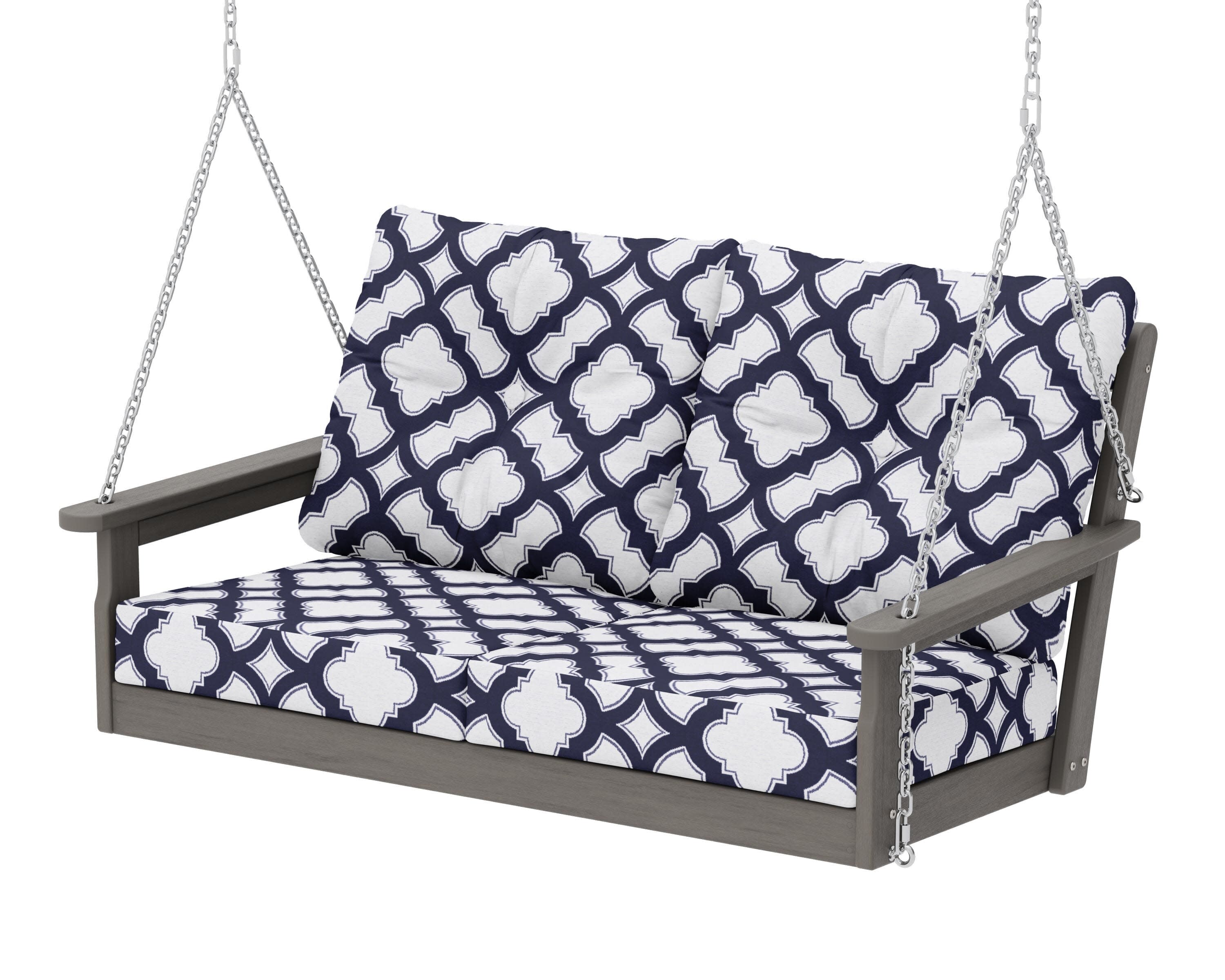 Vineyard Deep Seating Swing in Driftwood / Trellis Navy