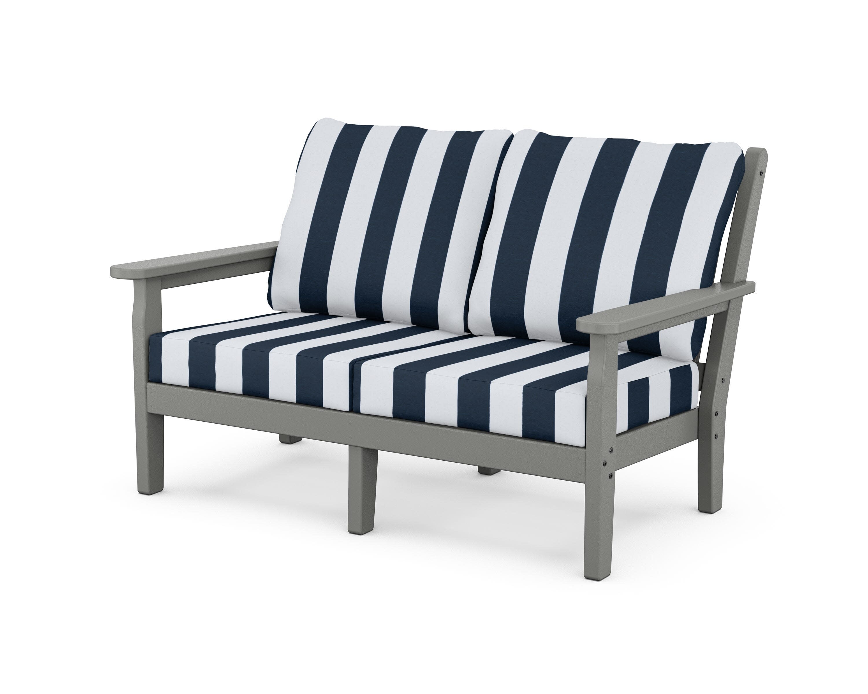 Chippendale Deep Seating Loveseat in Slate Grey / Cabana Stripe Marine Indigo