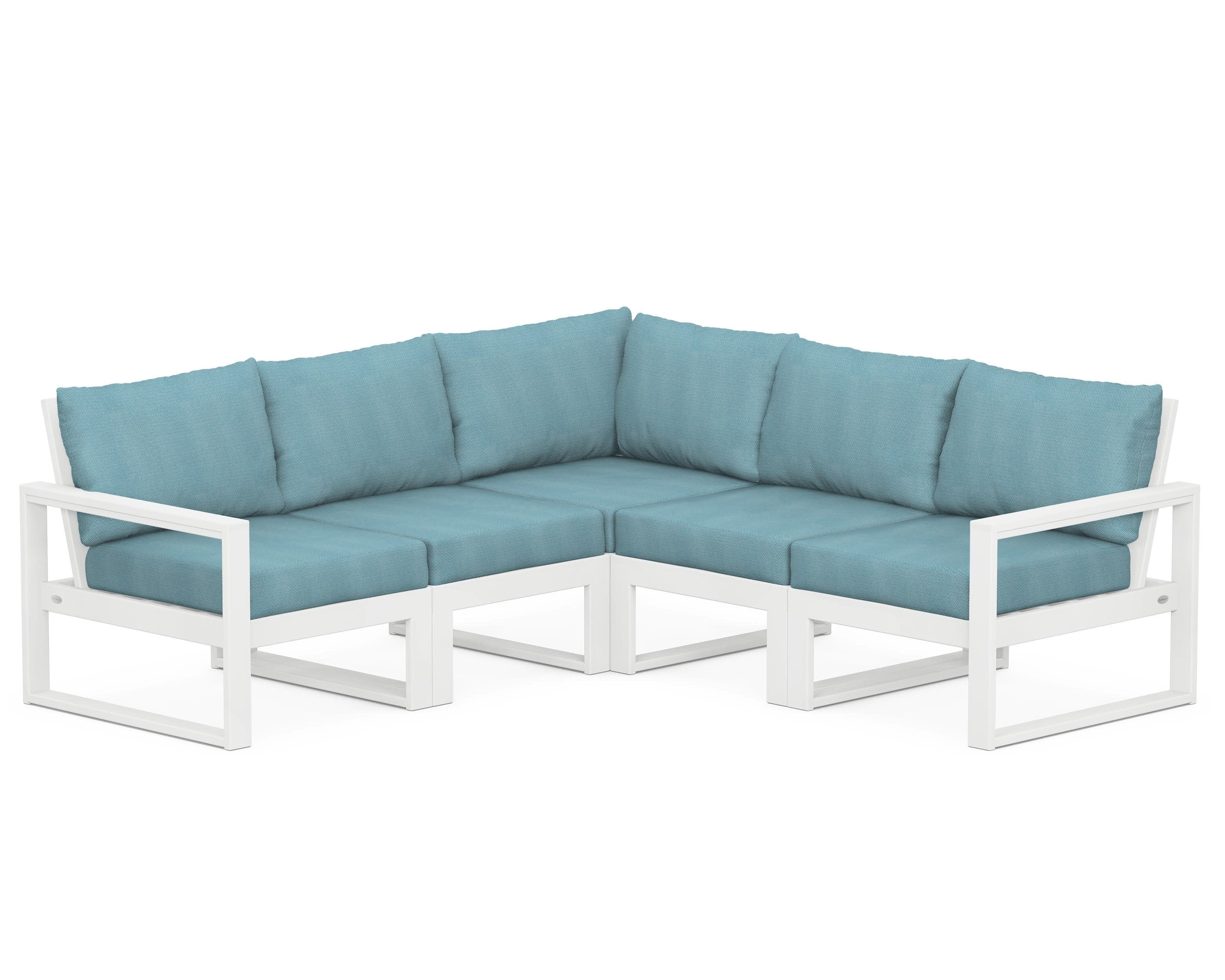EDGE 5-Piece Modular Deep Seating Set in White / Lattice Sky Blue