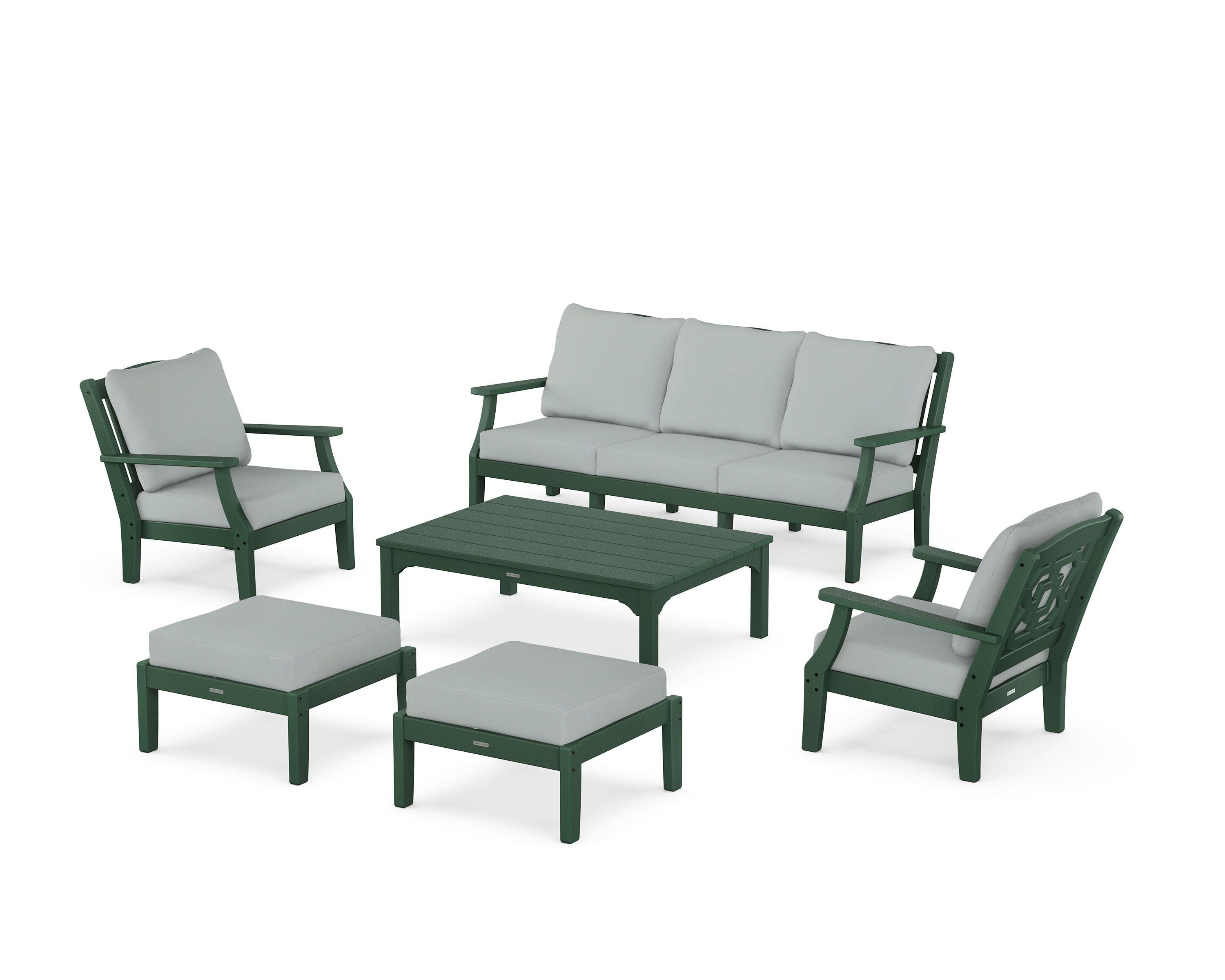 Chinoiserie 6-Piece Lounge Sofa Set in Green / Spa