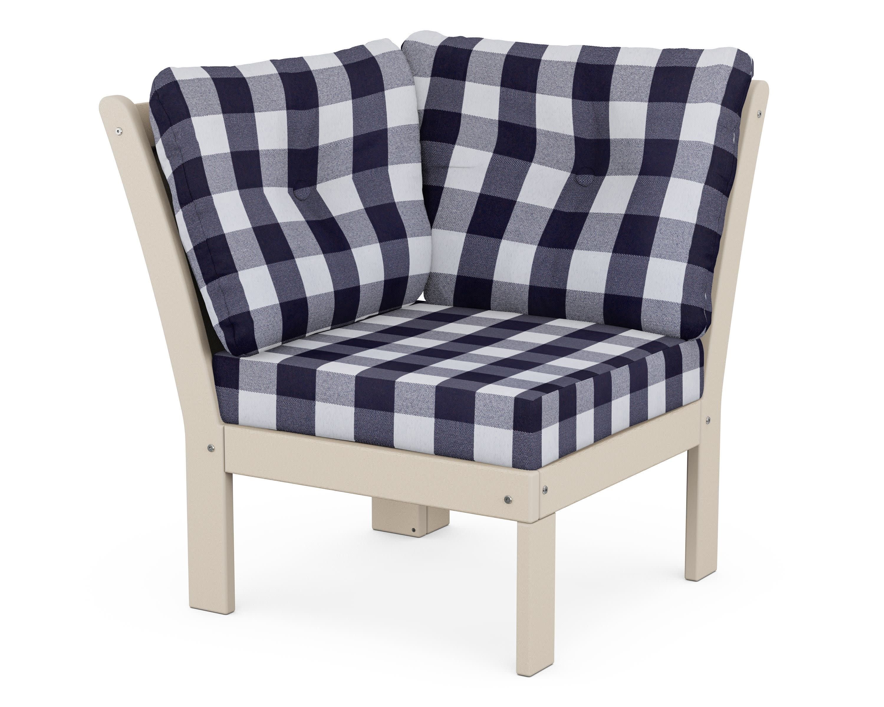 Vineyard Modular Corner Chair in Sand / Buffalo Plaid Navy