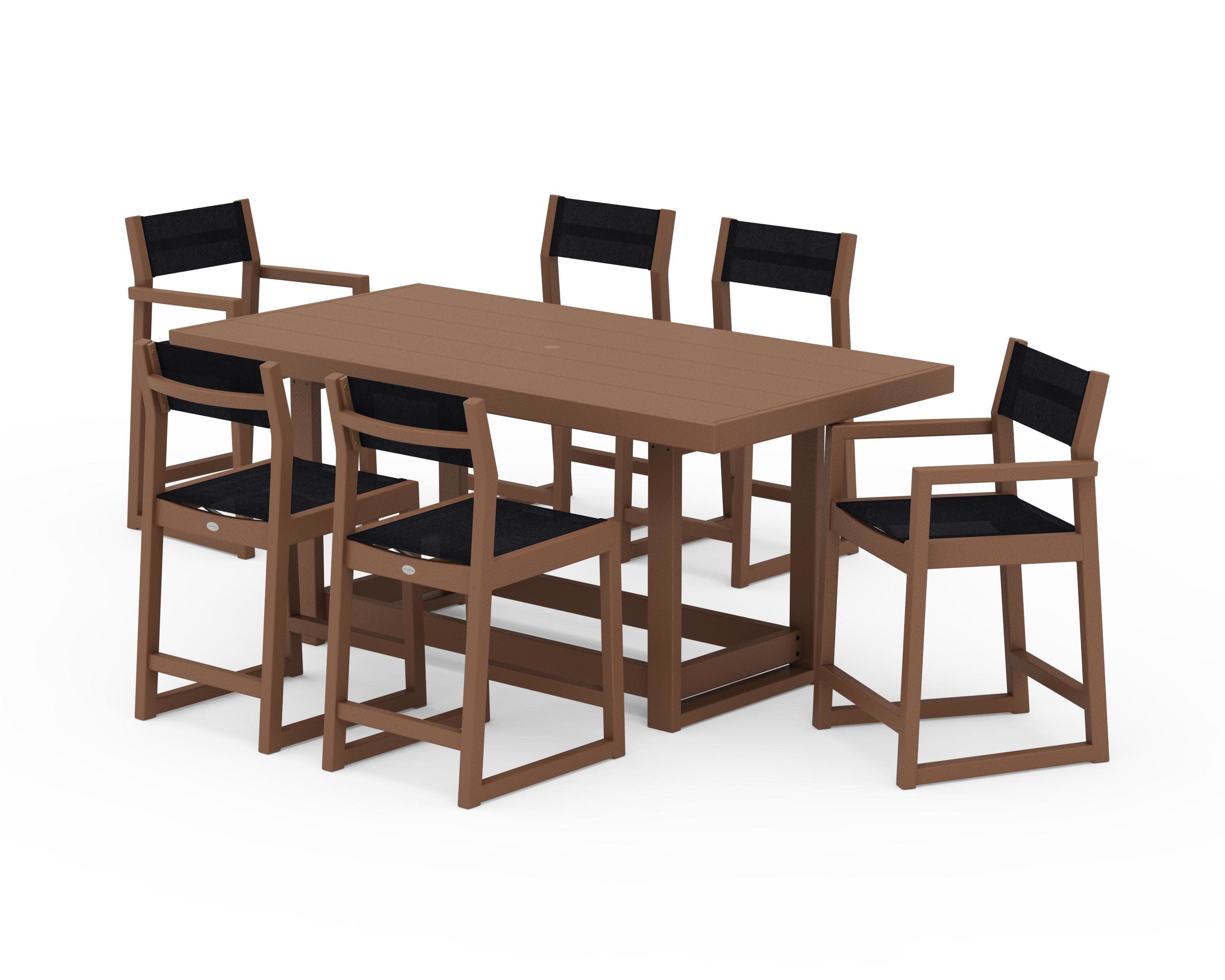 EDGE Sling 7-Piece Counter Table Set in Teak / Black Sling
