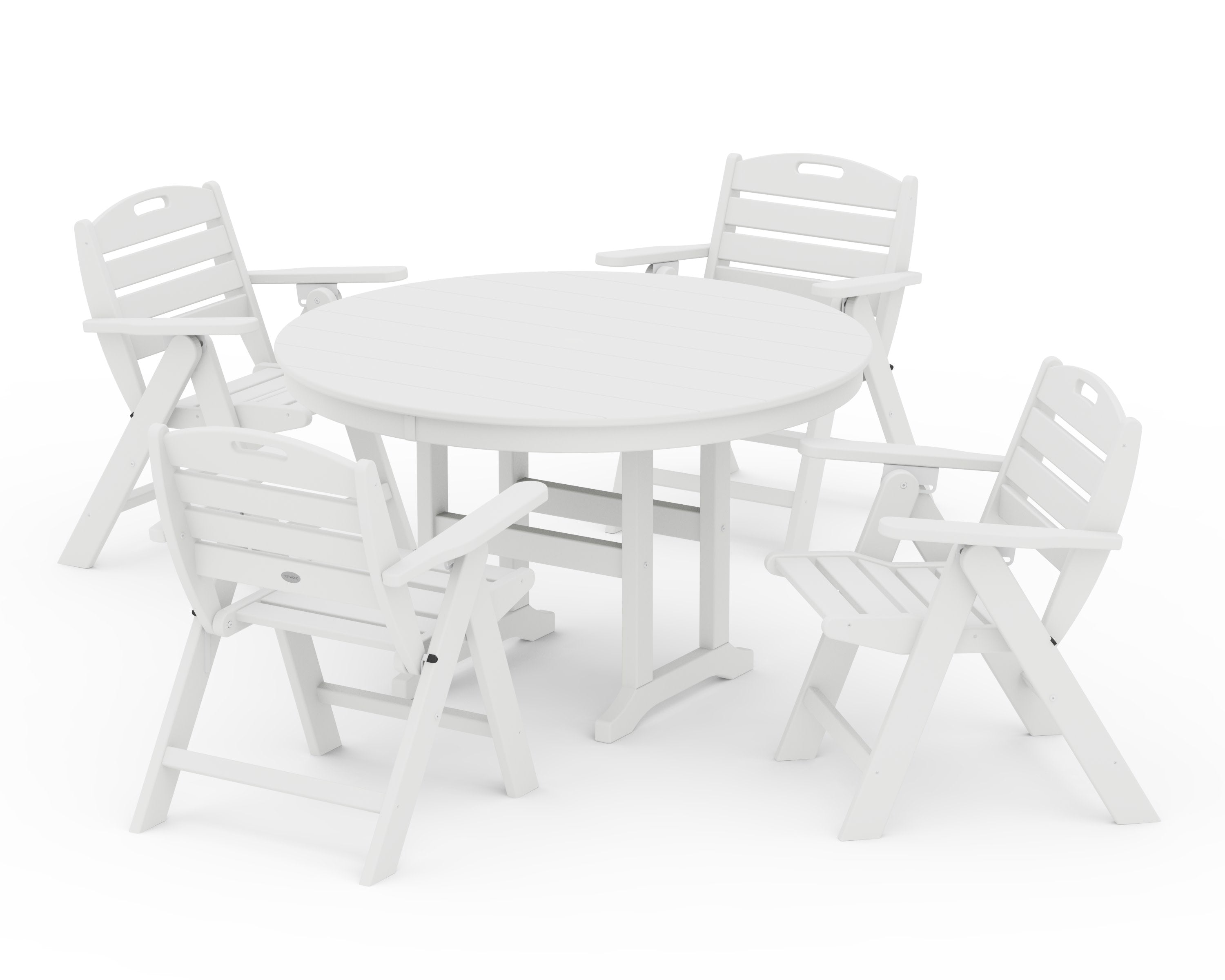 Nautical Folding Lowback Chair 5-Piece Round Farmhouse Dining Set in White