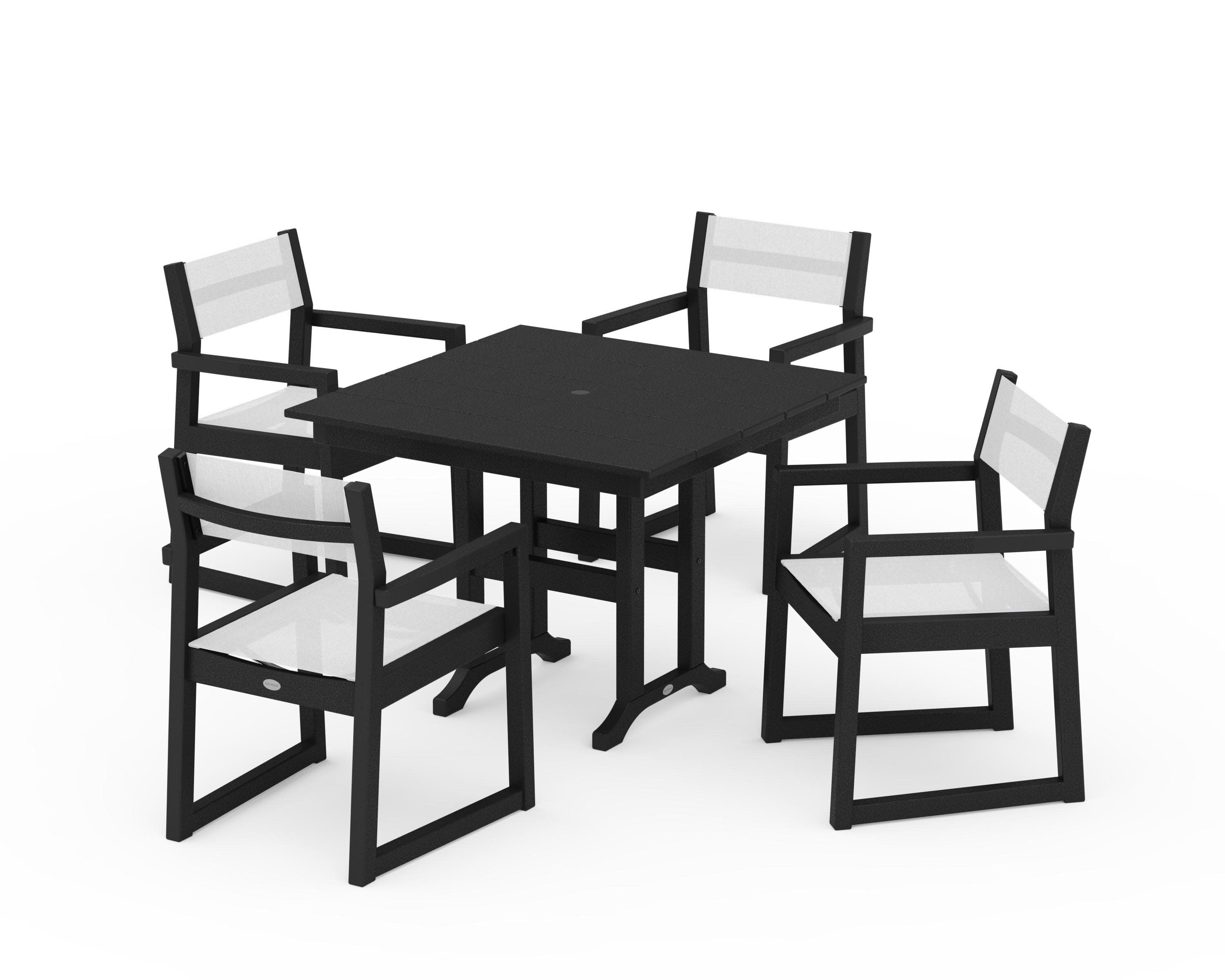 EDGE Sling Arm Chair 5-Piece Farmhouse Dining Set in Black / White Sling