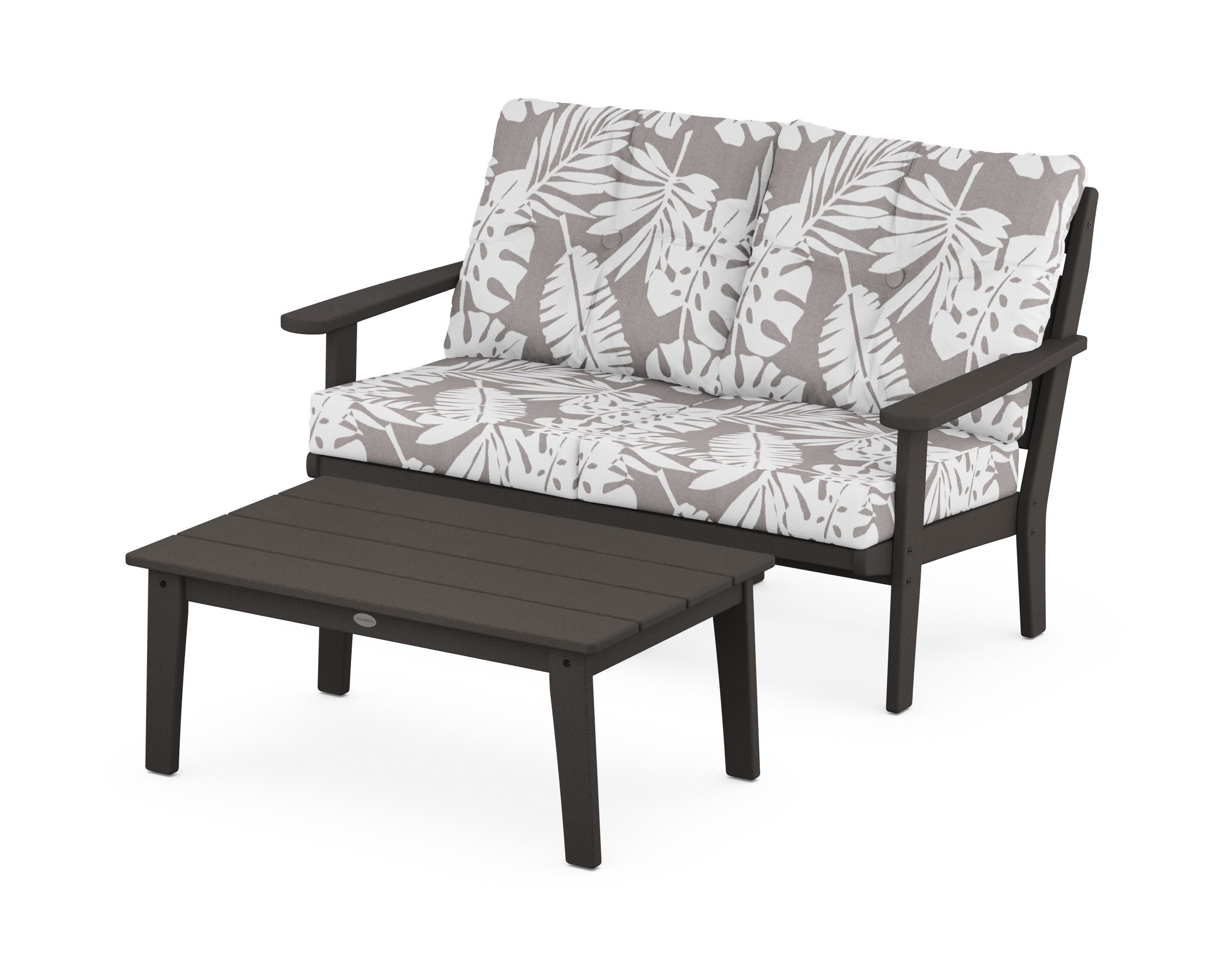 Lakeside 2-Piece Lounge Loveseat Set in Vintage Coffee / Leaf Grey Mist