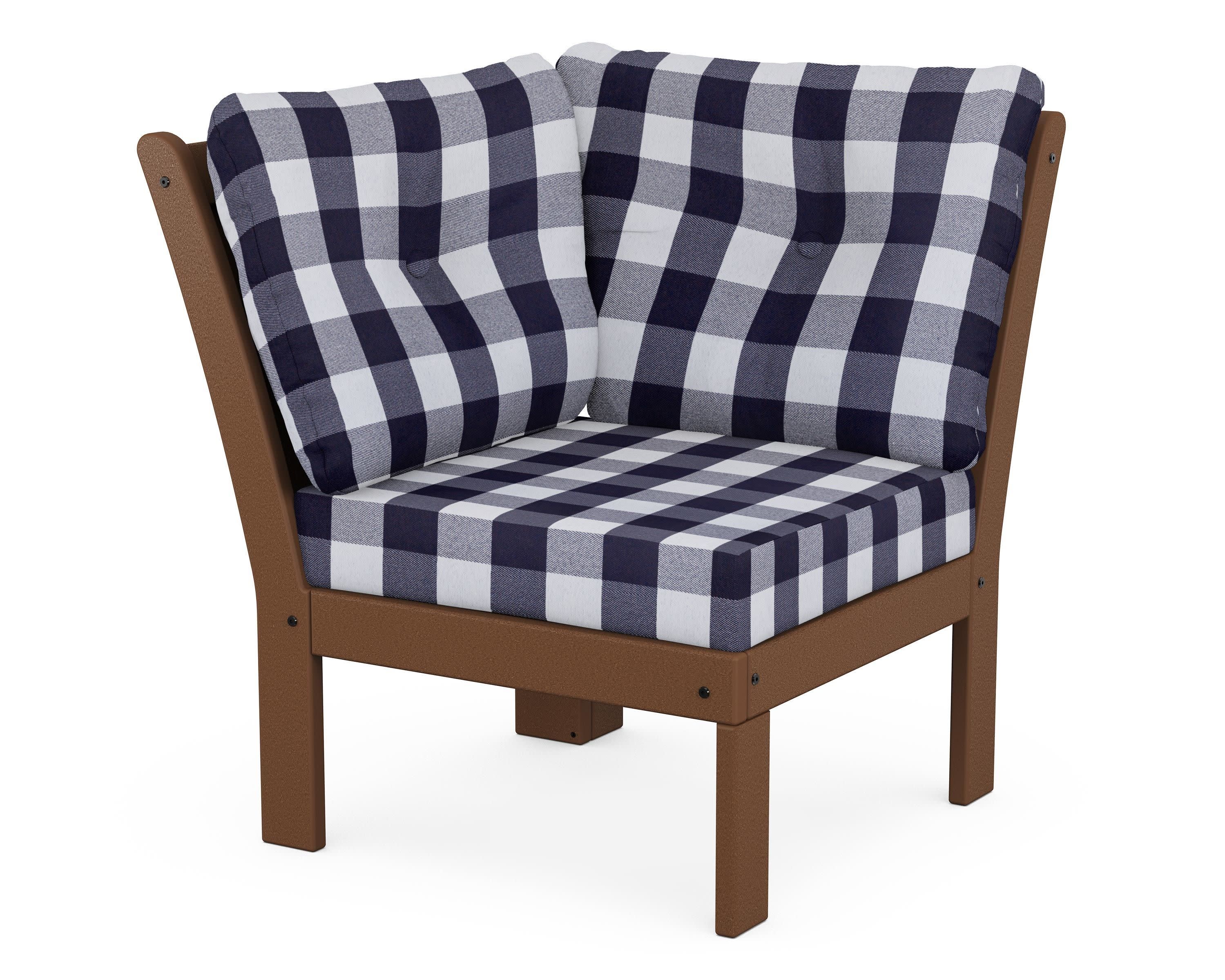 Vineyard Modular Corner Chair in Teak / Buffalo Plaid Navy