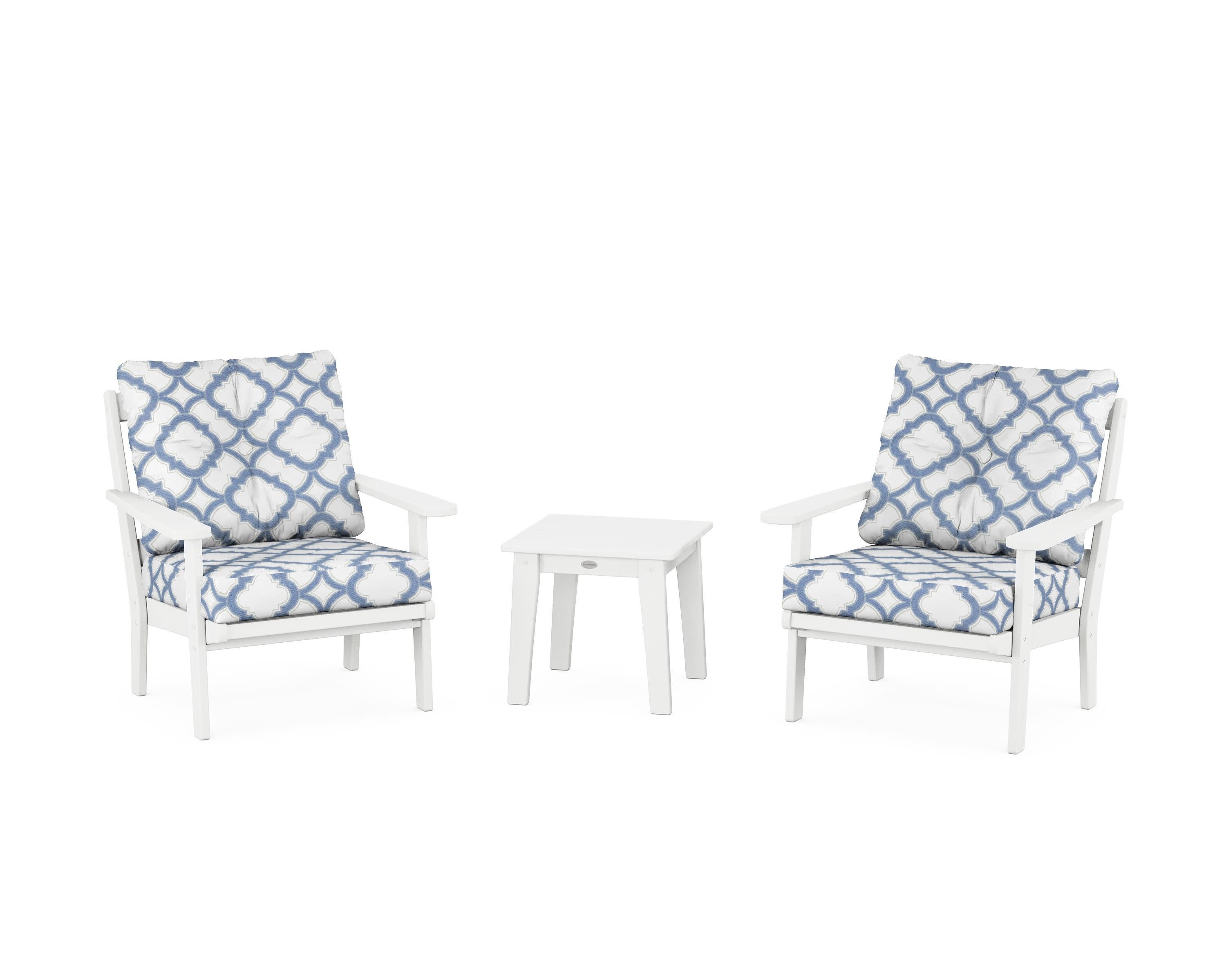 Mission 3-Piece Deep Seating Set in White / Trellis Sky Blue