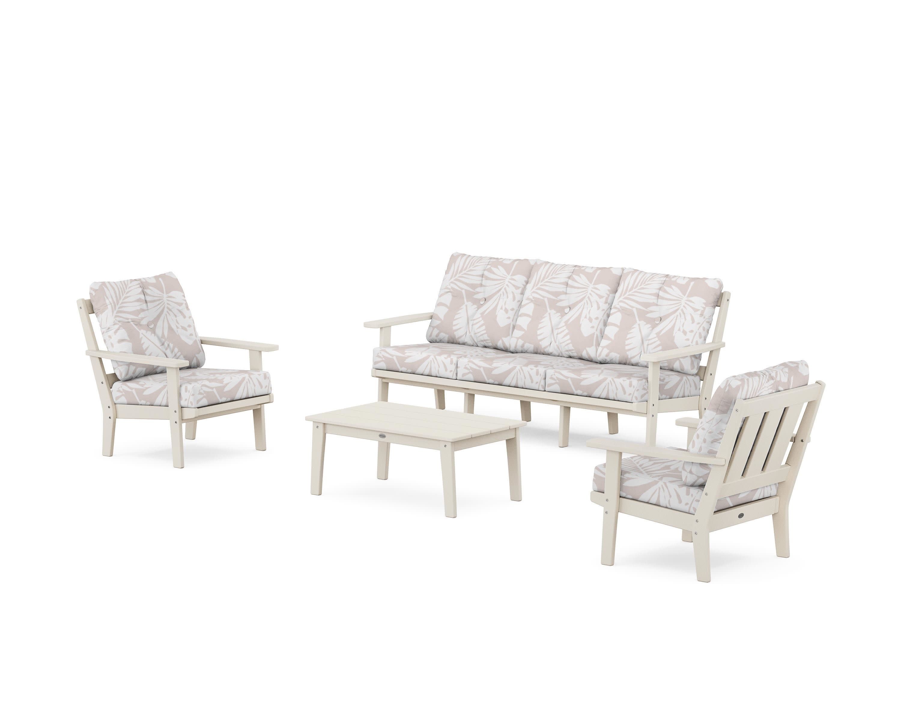 Oxford 4-Piece Deep Seating Set with Sofa in Sand / Leaf Dune Burlap
