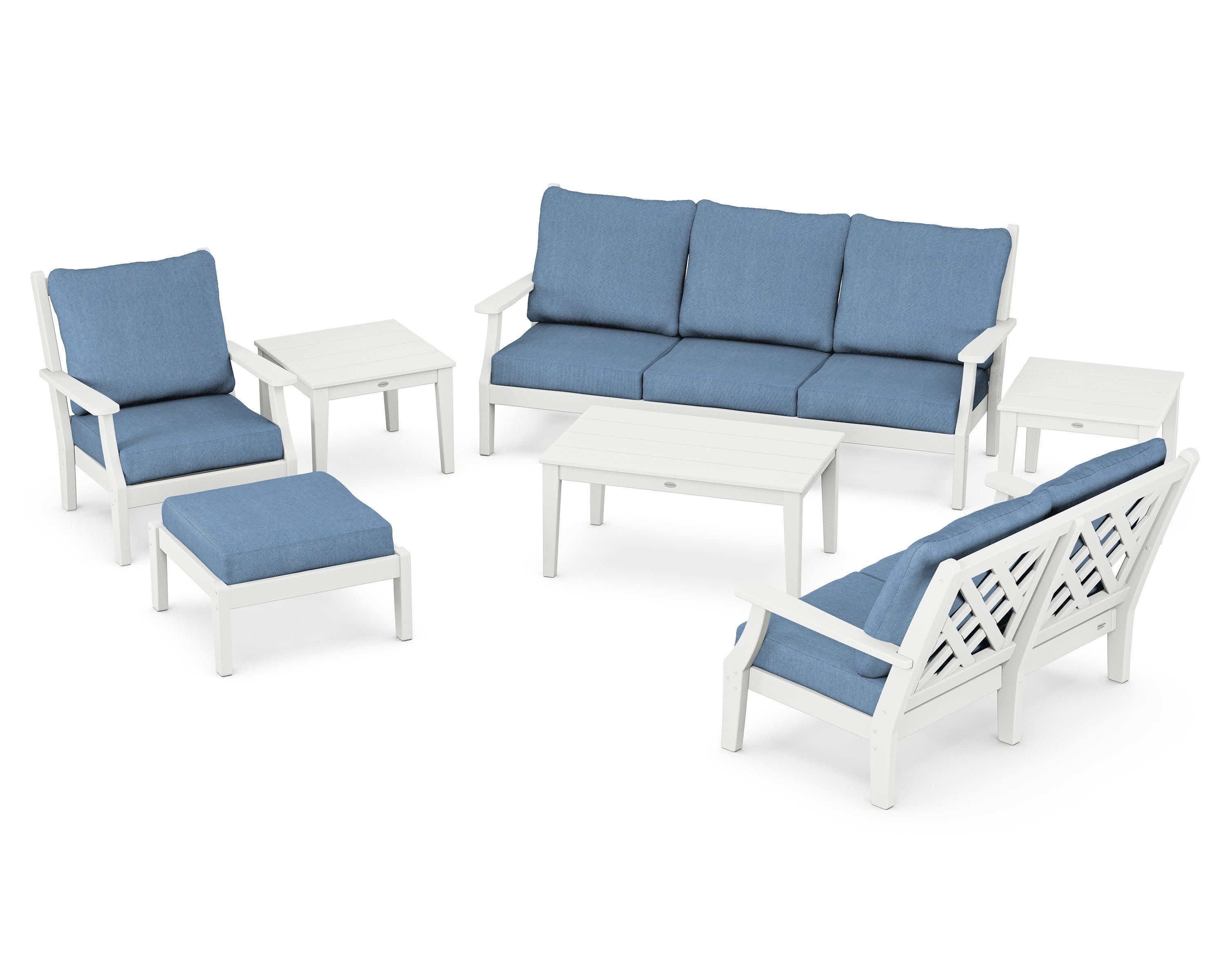 Wovendale 7-Piece Deep Seating Set in White / Sky Blue
