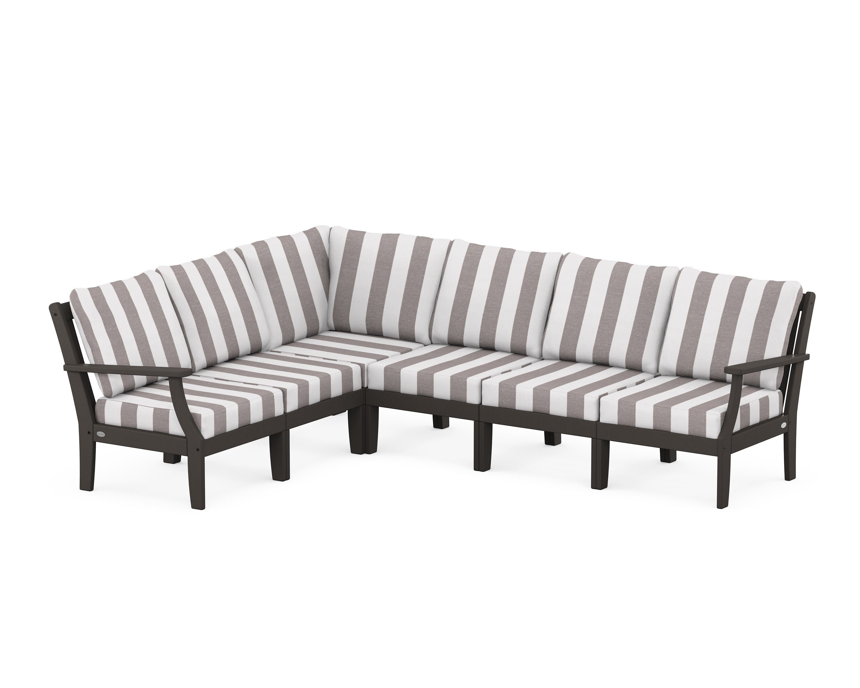 Braxton Modular 6-Piece Deep Seating Set in Vintage Coffee / Cabana Stripe Grey Mist