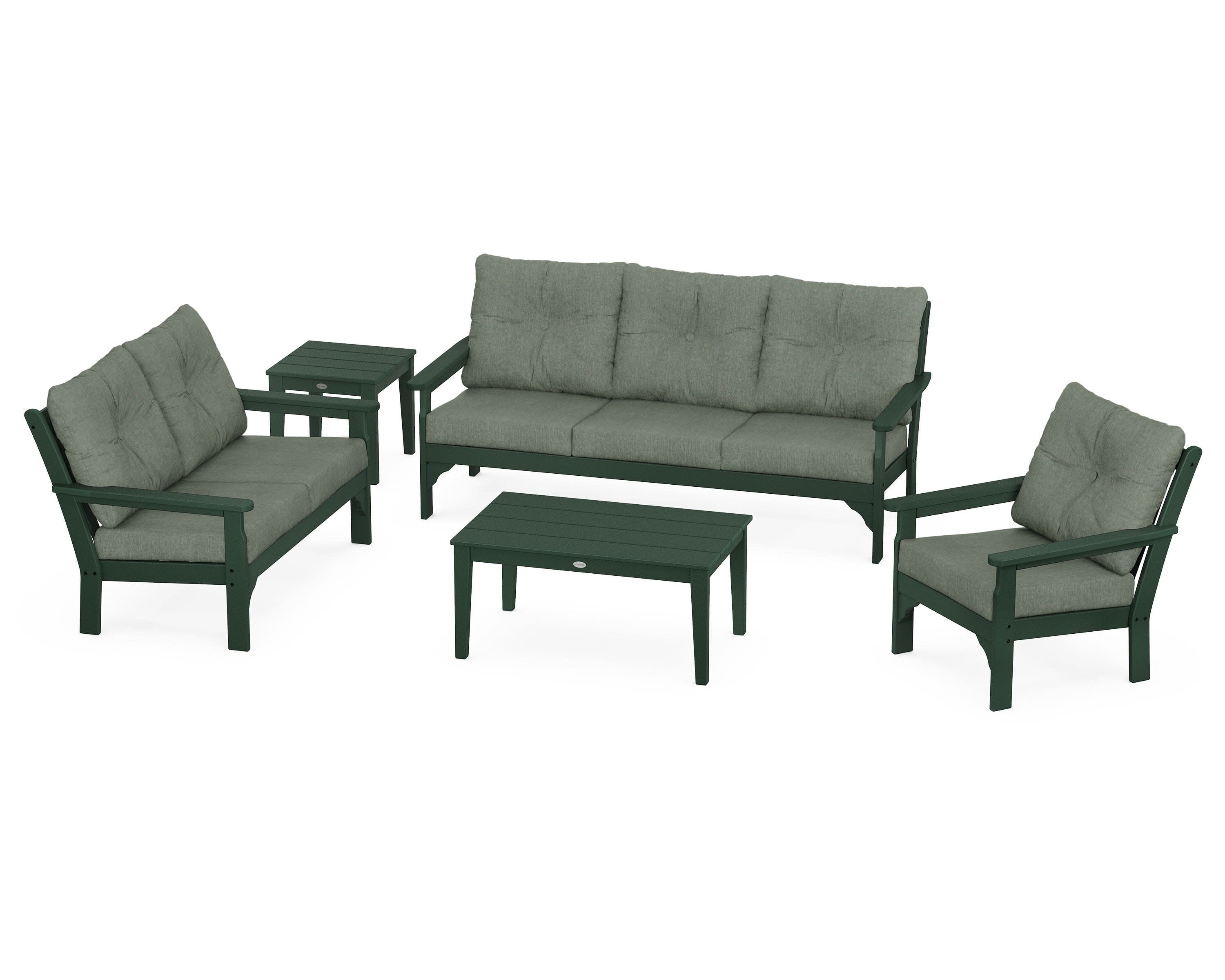Vineyard 5 Piece Deep Seating Set in Green / Cast Sage