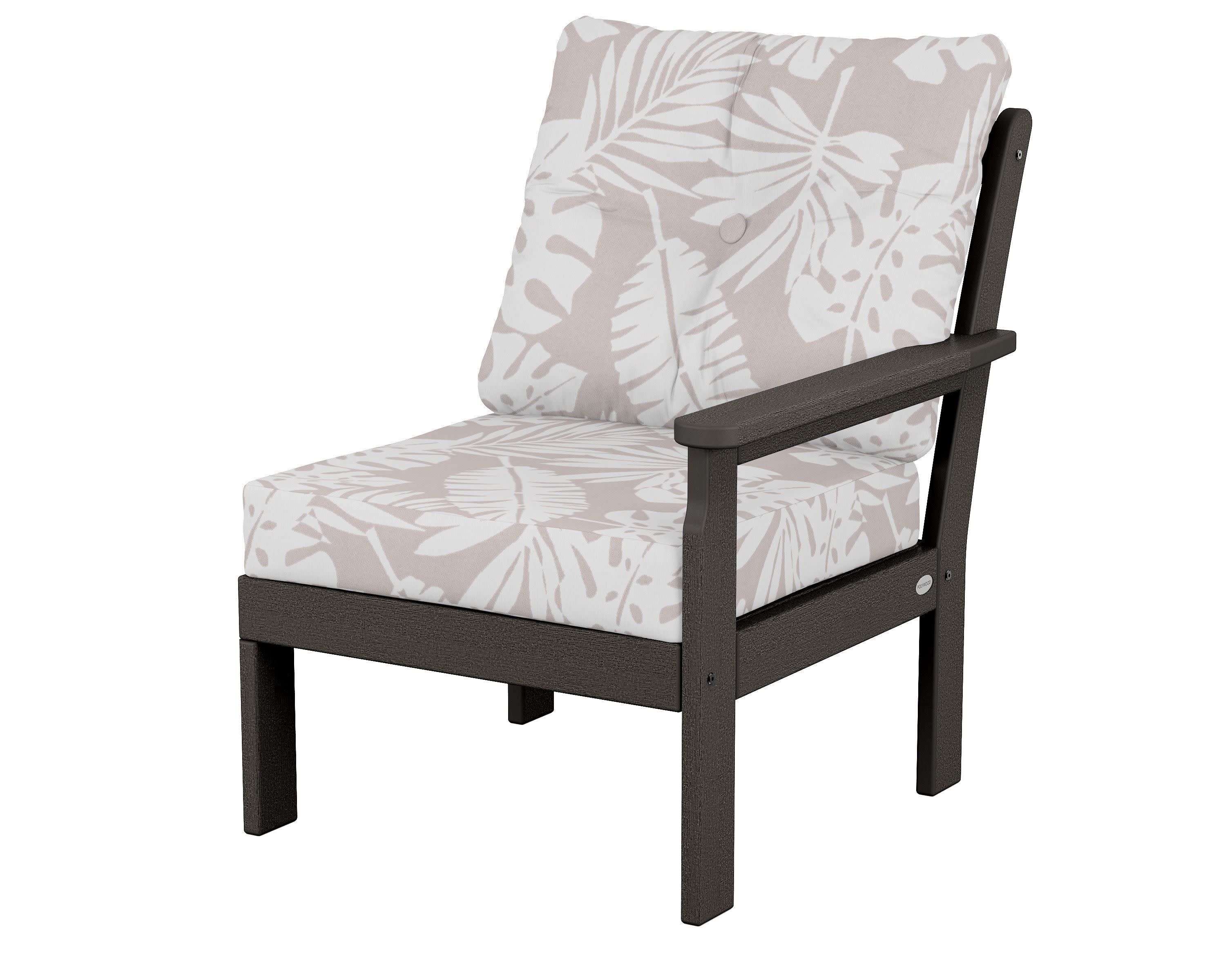 Vineyard Modular Right Arm Chair in Vintage Coffee / Leaf Dune Burlap