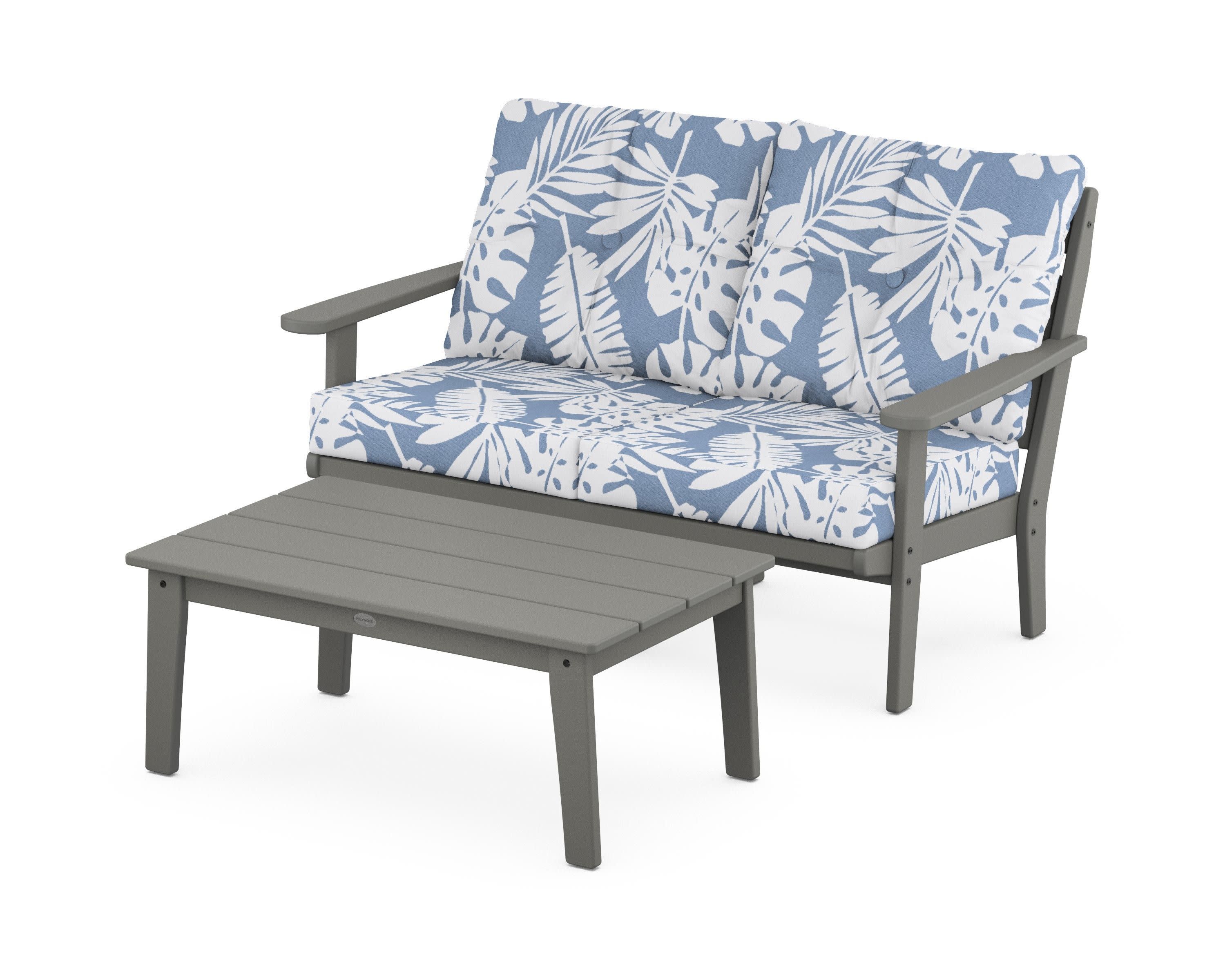 Lakeside 2-Piece Lounge Loveseat Set in Slate Grey / Leaf Sky Blue