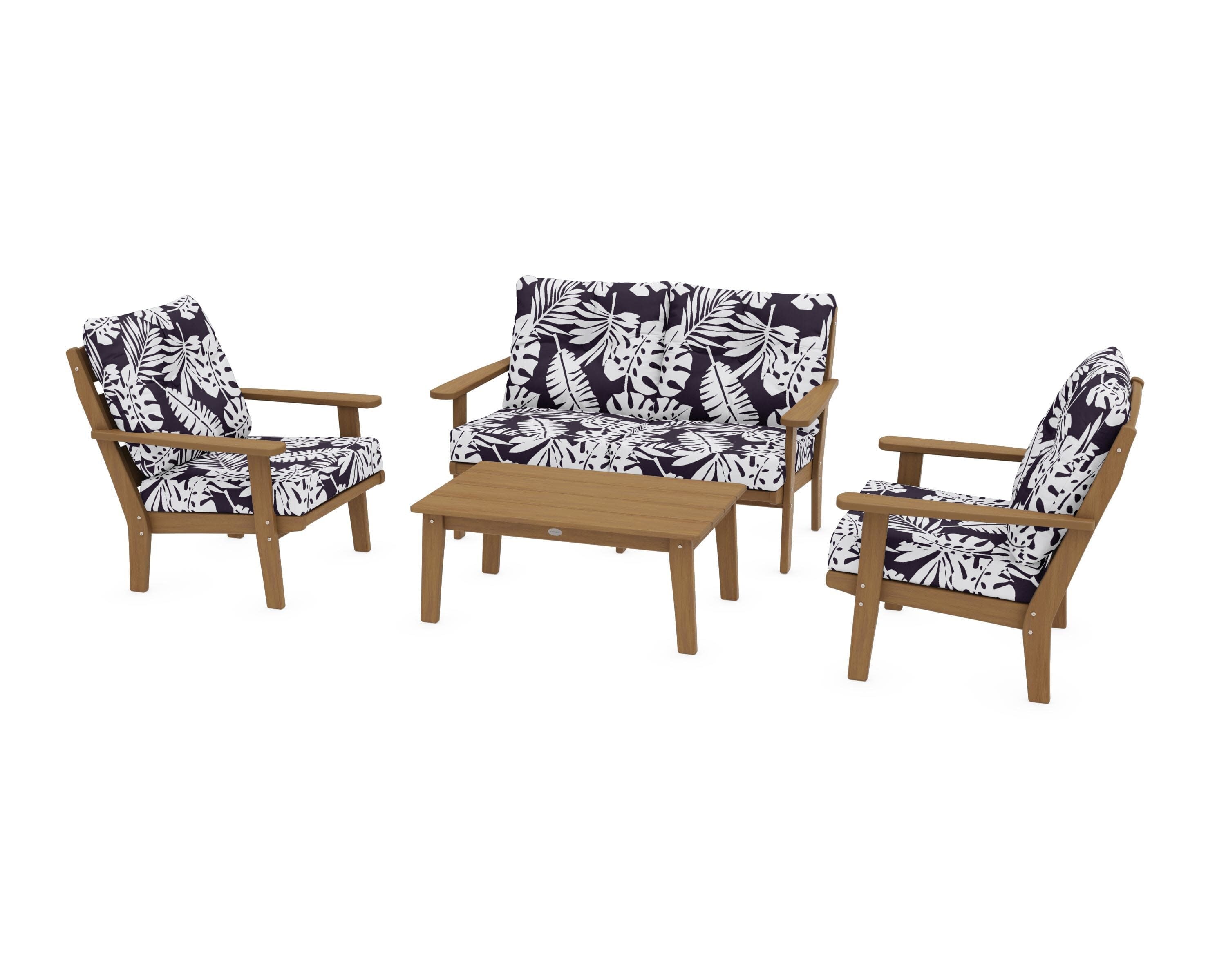 Lakeside 4-Piece Deep Seating Set in Natural / Leaf Navy