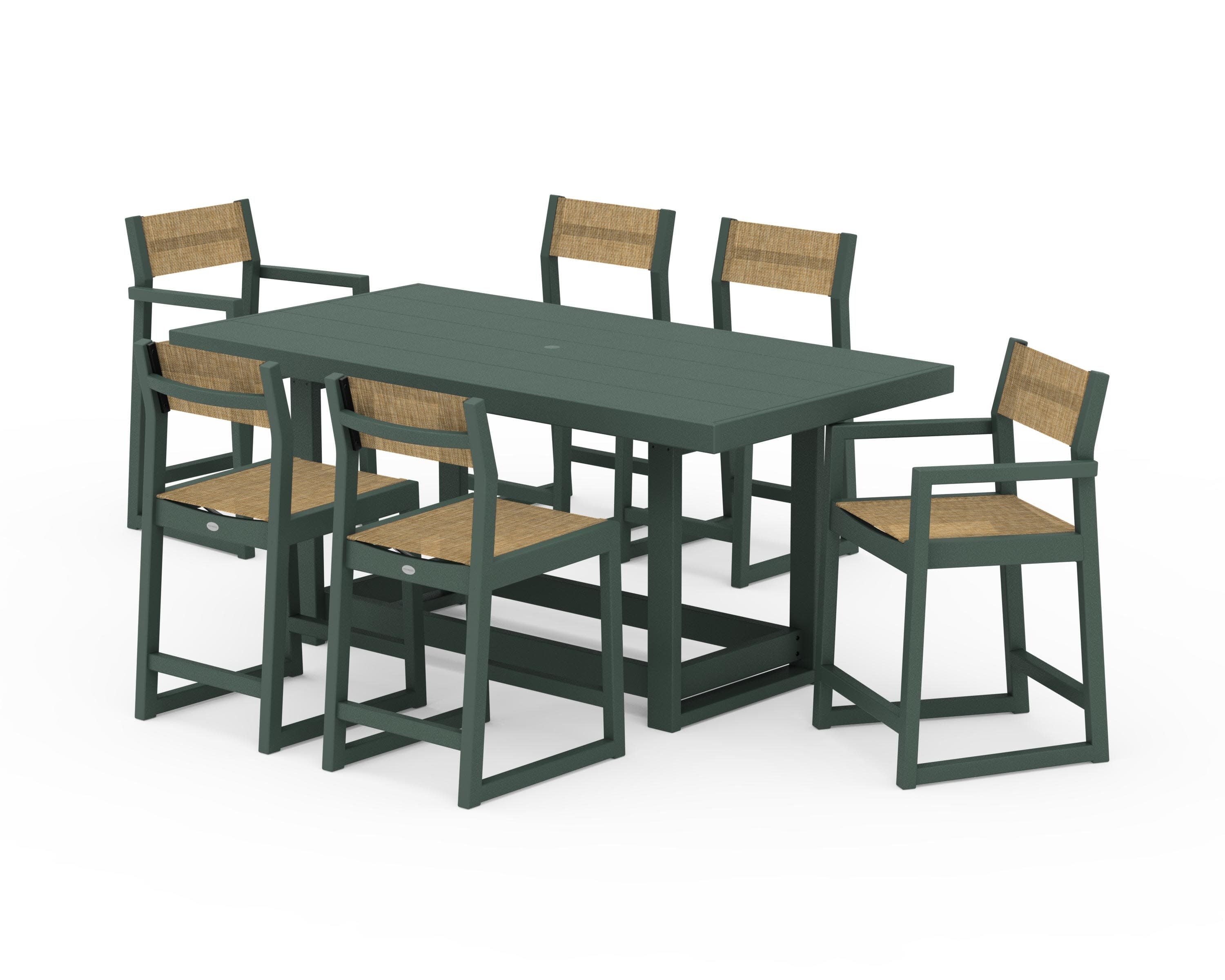 EDGE Sling 7-Piece Counter Table Set in Green / Burlap Sling