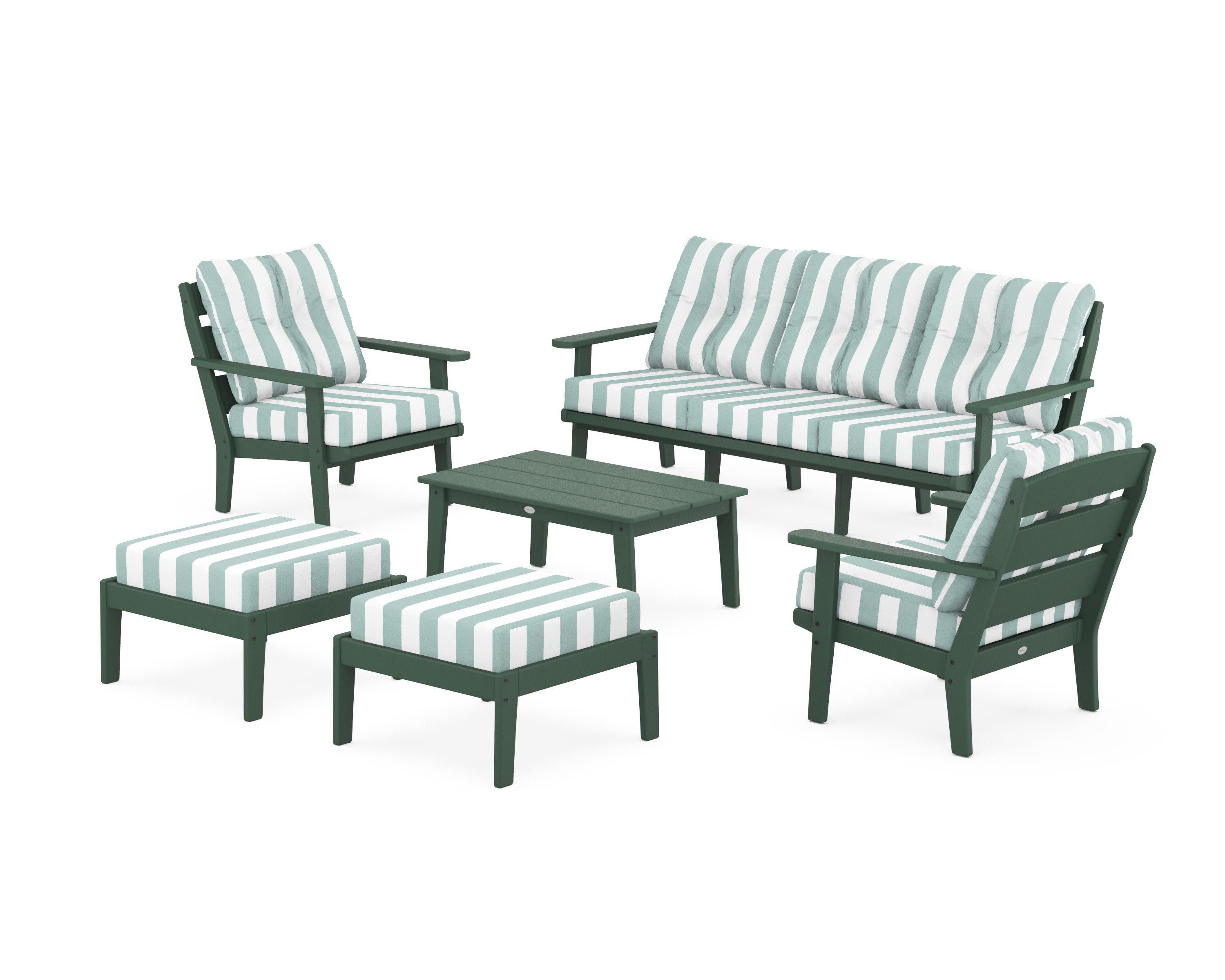 Lakeside 6-Piece Lounge Sofa Set in Green / Cabana Stripe Glacier Spa