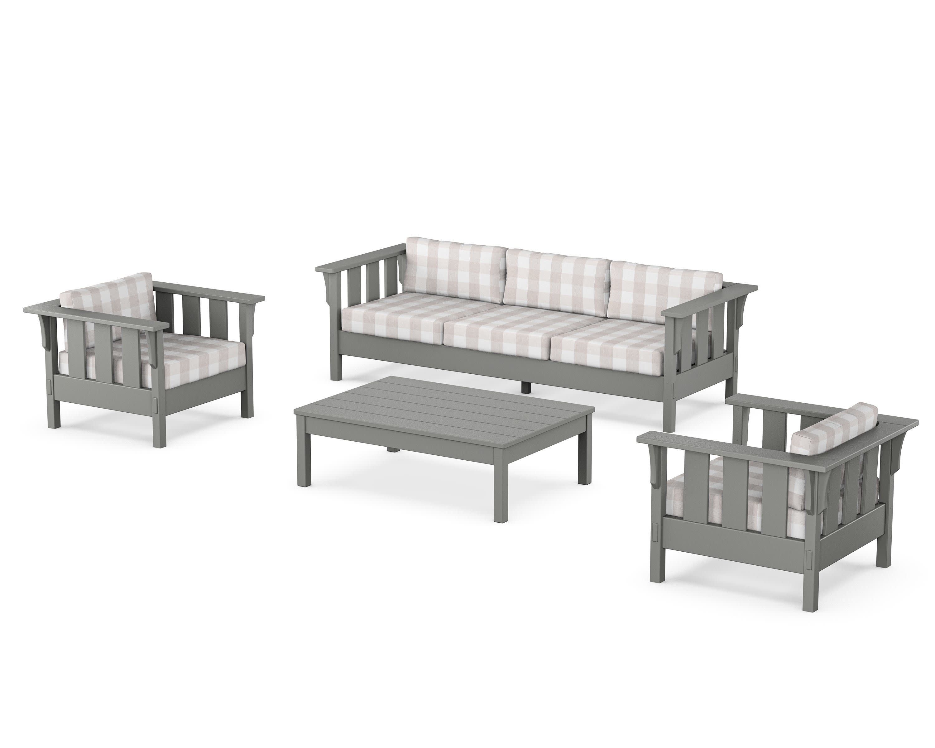 Acadia 4-Piece Deep Seating Set with Sofa in Slate Grey / Buffalo Plaid Dune Burlap
