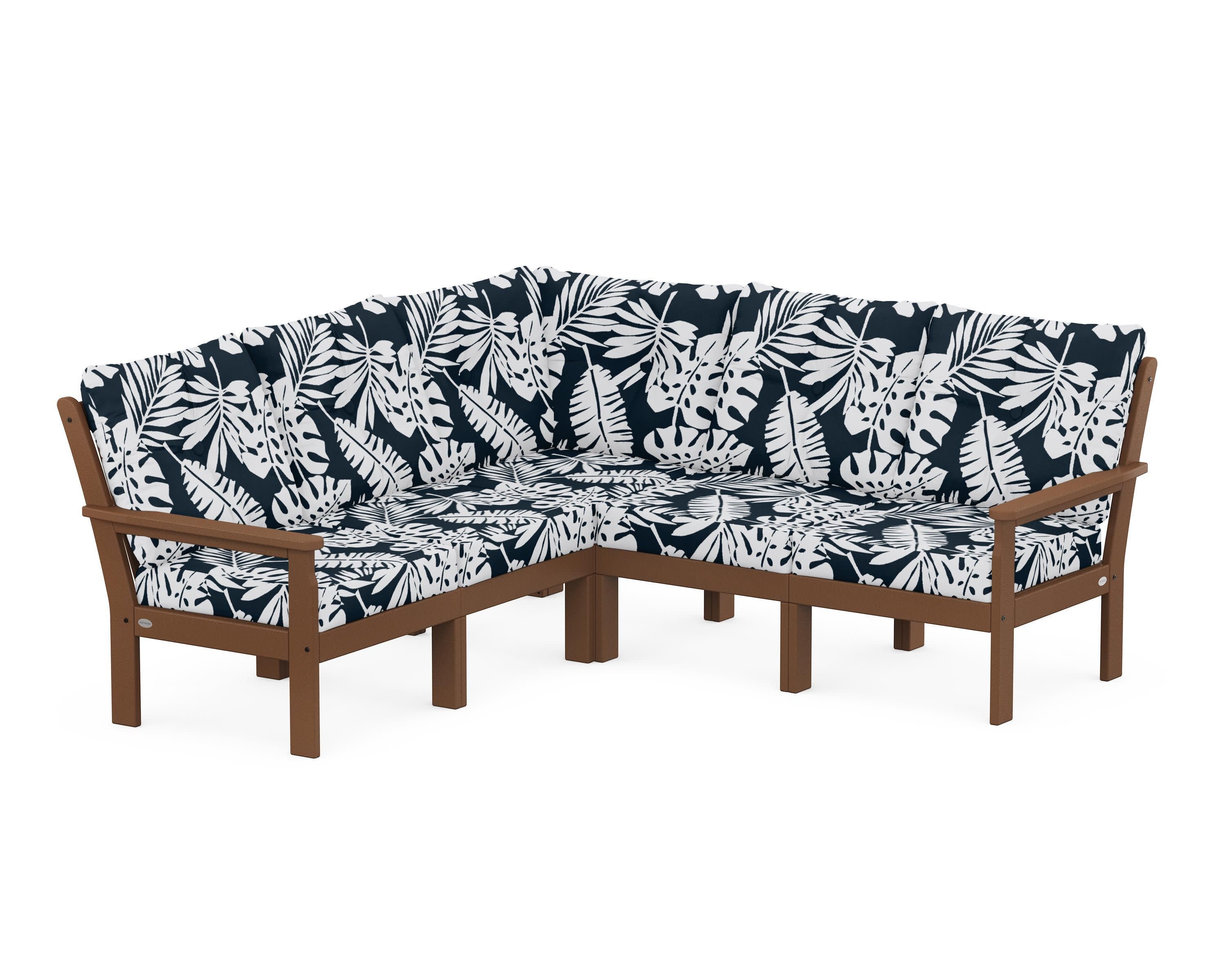 Vineyard 5-Piece Sectional in Teak / Leaf Marine Indigo