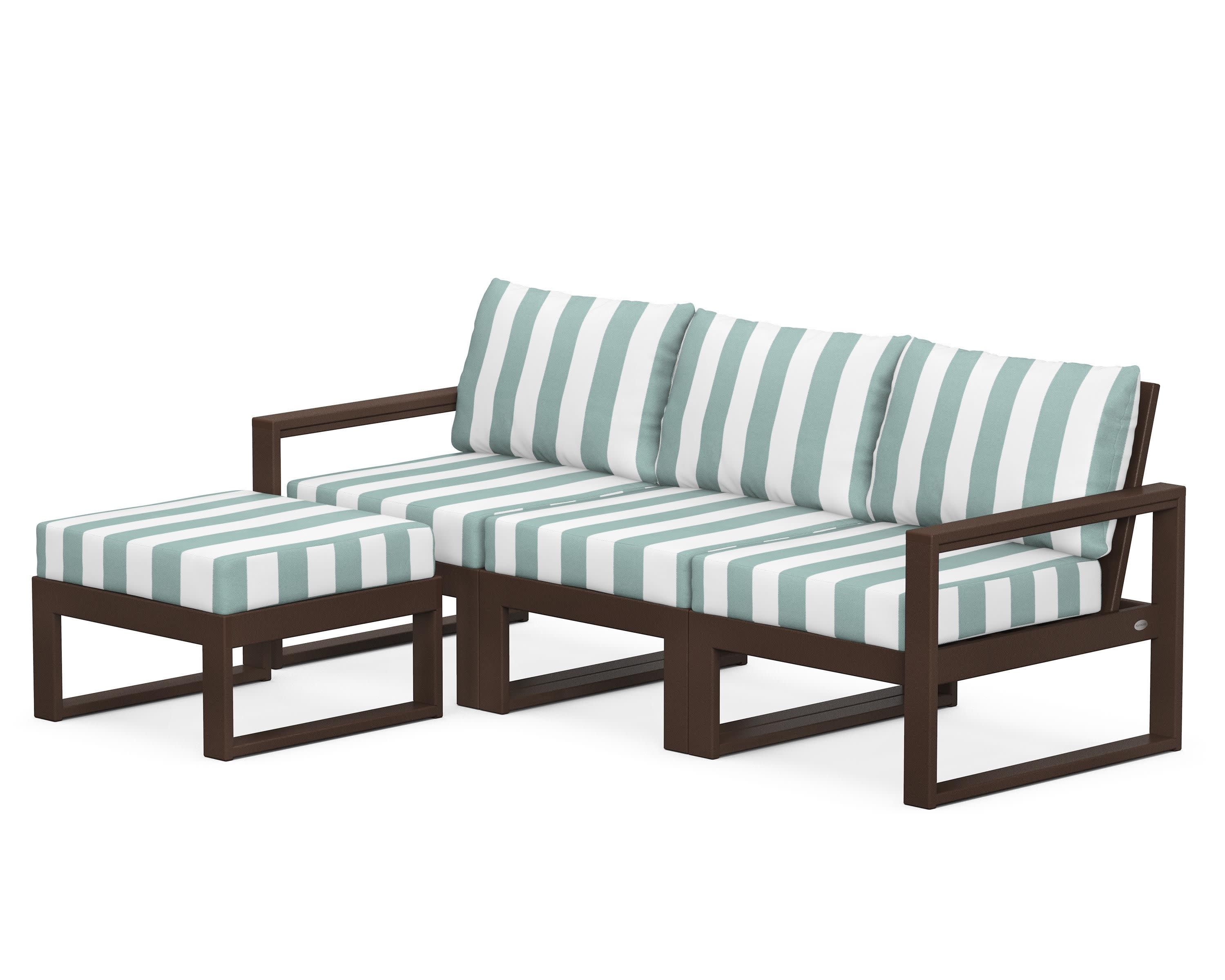 EDGE 4-Piece Modular Deep Seating Set with Ottoman in Mahogany / Cabana Stripe Glacier Spa