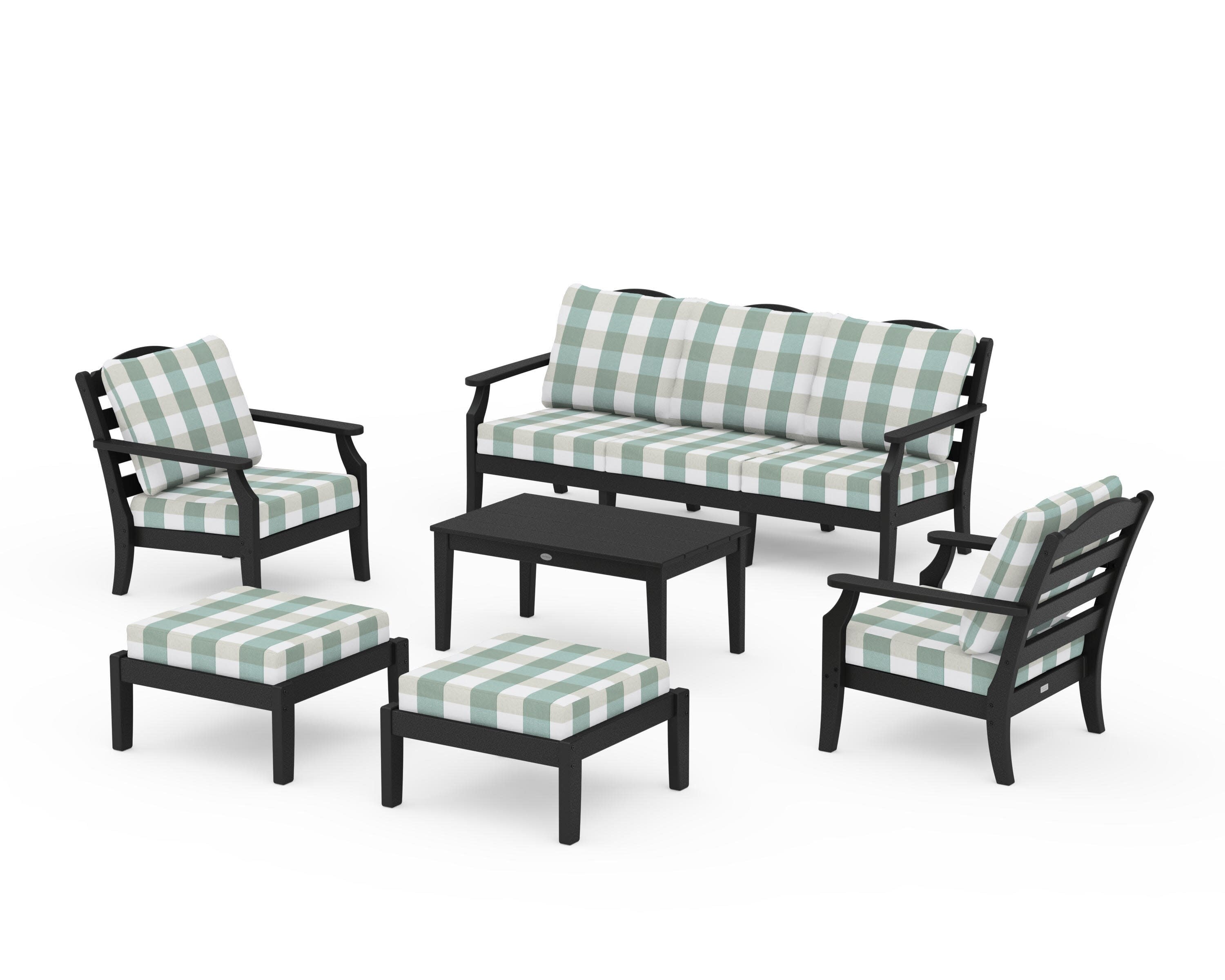 Savannah 6-Piece Lounge Sofa Set in Black / Buffalo Plaid Glacier Spa